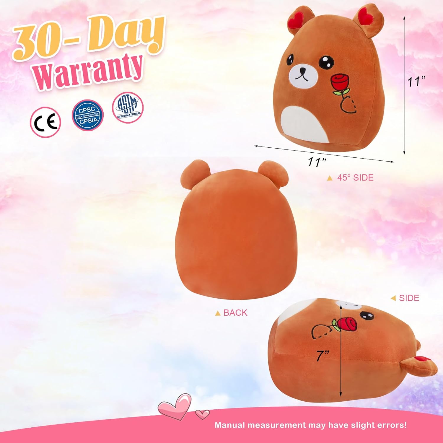 Teddy Bear Plush Valentine Stuffed Animals Cute Stuffed Toys Romantic Rose Flower Bear Plush Pillow Love Valentine's Day Gifts for Girlfriends,Boyfriend,Kids,Mother,11" - Image 3