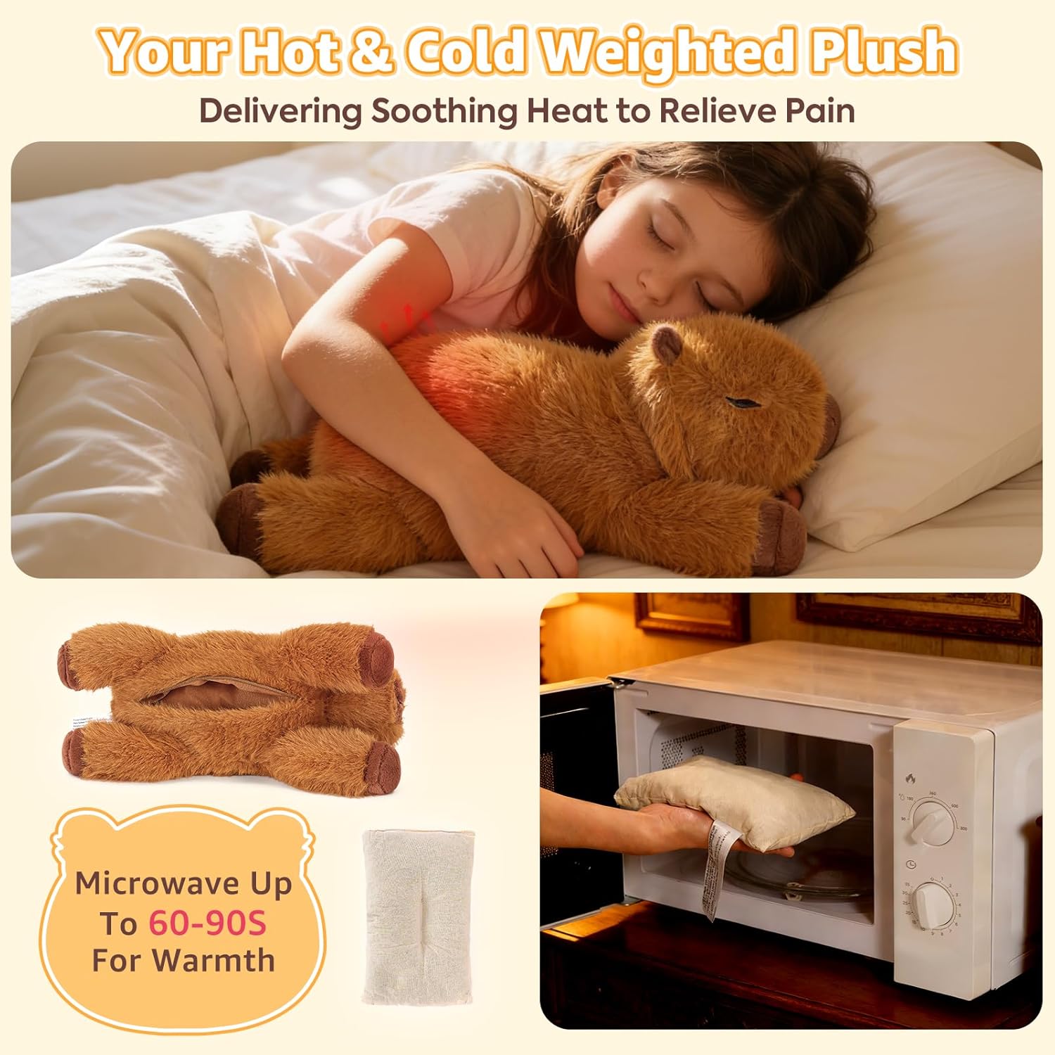Onsoyours Original Capybara Microwavable Stuffed Animal, Heatable Lavender Scented Capybara Plush for Warmth & Stress Relief - Comfort Plushies Toys for Kids & Adults - Image 3