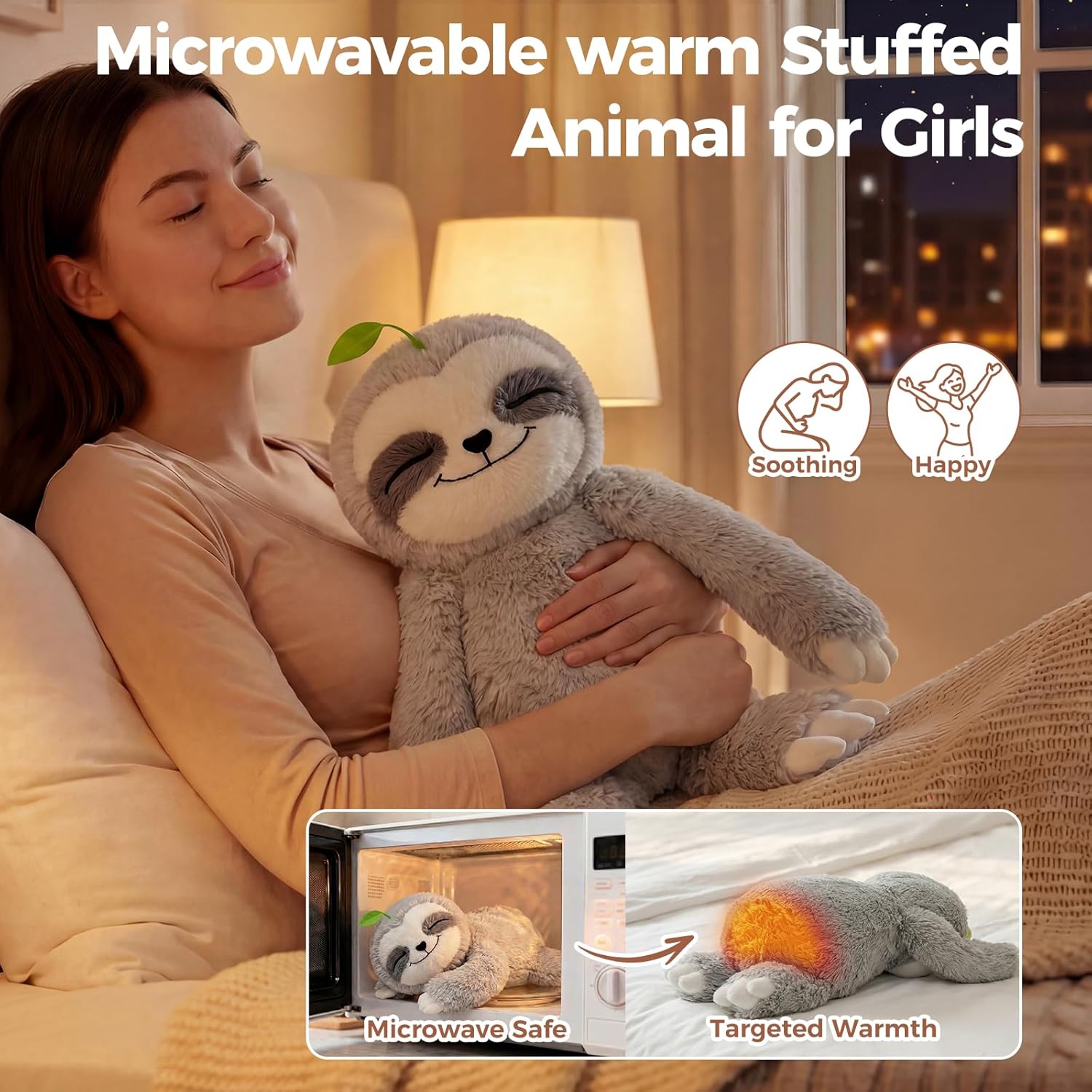 Mewaii 4 Lbs Weighted Stuffed Animals with Heating Pad- Heavy Belly & Limbs, 15" Sloth Heated Plush for a Realistic Hug, Super Soft Fluffy Plush Toy for Kids - Image 3