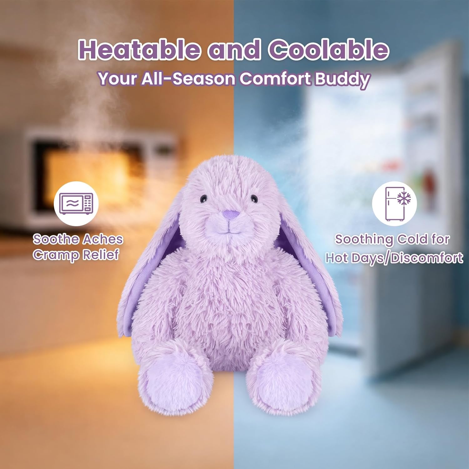 SuzziPals Heatable & Coolable Purple Bunny Stuffed Animal Heating Pad for Soothing & Relaxation, Lavender Purple Bunny Plush for Discomfort, Rabbit Stuffed Animals for Kids, Easter Bunny Plushies Gift - Image 4