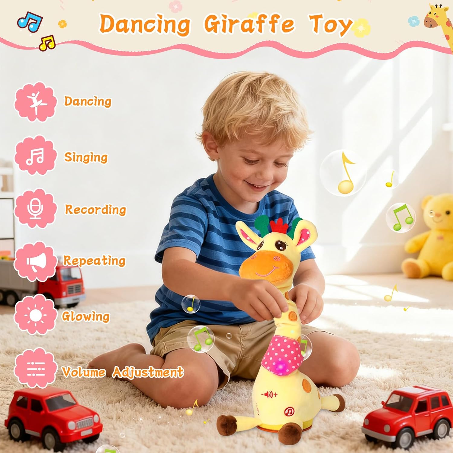 Dancing Giraffe Toy Stuffed Animal Toddlers Gifts for Baby Toys Singing Song Toddlers Toy Repeats What You Say Glowing Musical Toy for Baby Birthday Gift Groovy Giraffe Toy - Image 3