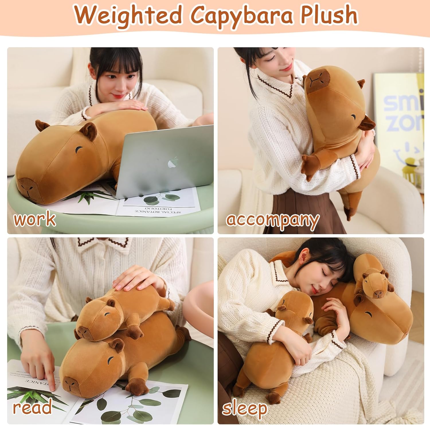 SQEQE Weighted Capybara Plush, Weighted Capybara Stuffed Animal, Cute Plushies Soft Pillow Toy Gift for Kids Adults 9.8 Inch, 0.8 Lbs - Image 4