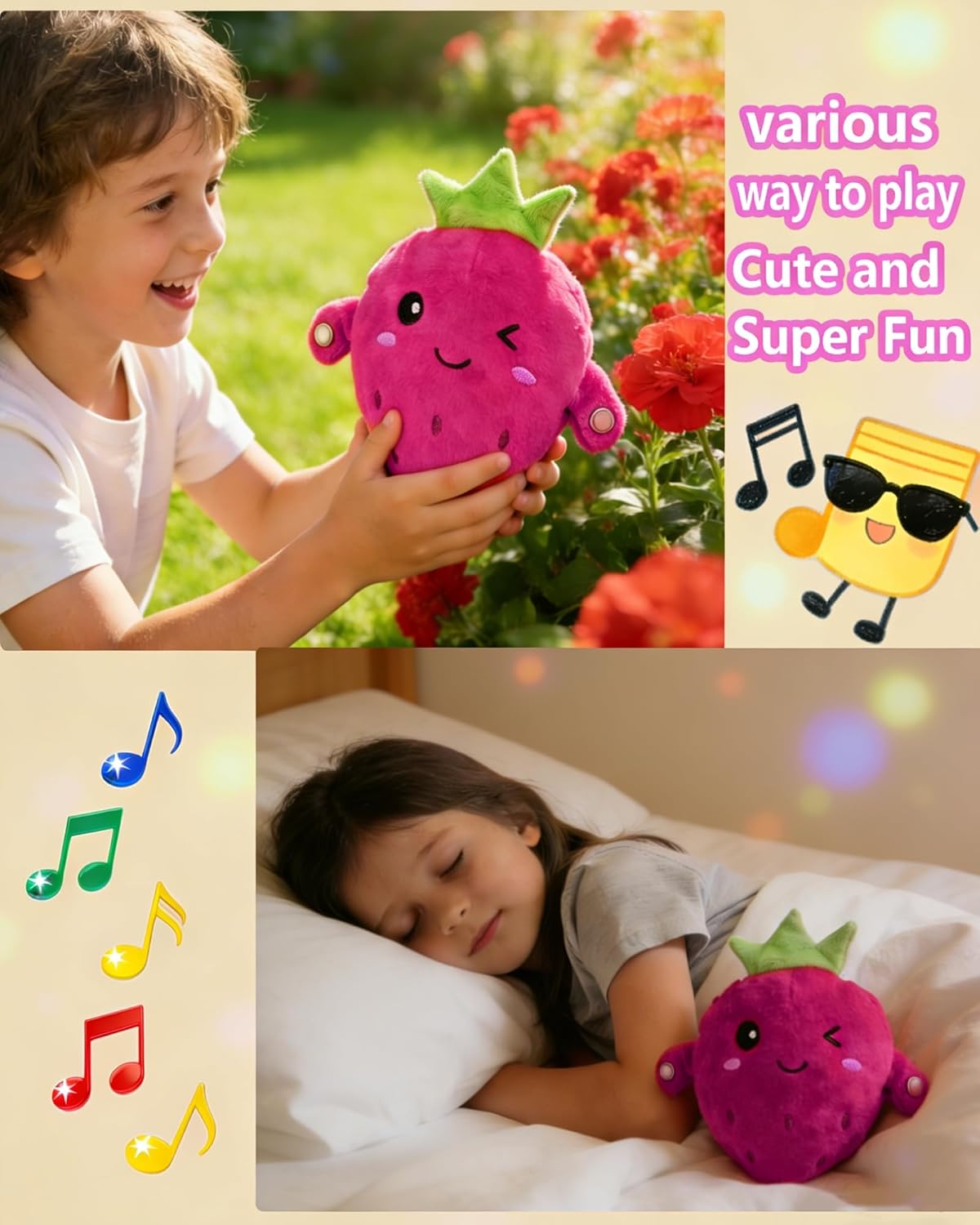 Baby Musical Sensory Toy,nteractive Musical Plush Toy with Sounds,Sensory Activity Learning Educational Kid Toy,Fun Christmas and Birthday Gifts Suitable for Multiplayer interaction (pink strawberry) - Image 6