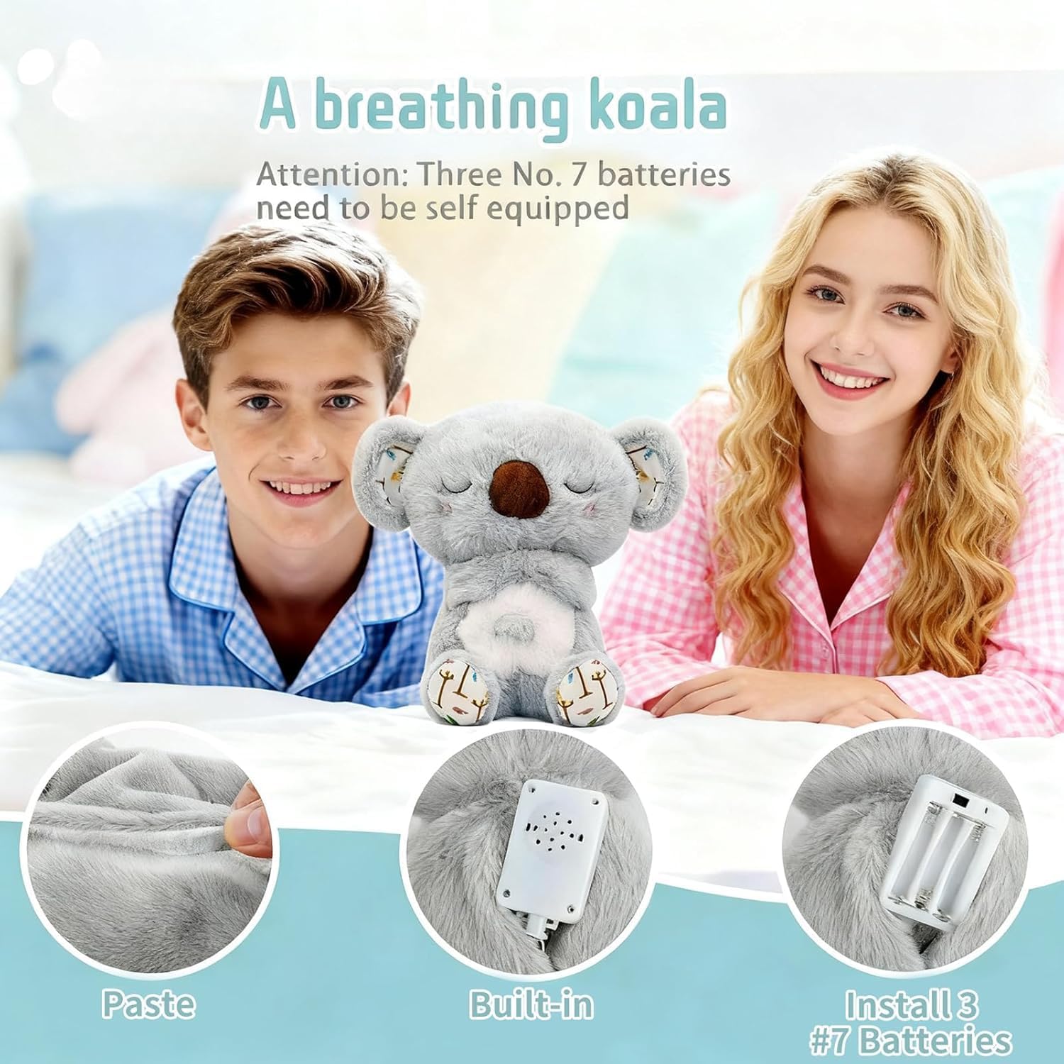 rytopt Breathing Stuffed Animal, No Breathing Movement in Its Abdomen, Koala Stuffed Animal, 4 Gear Adjustment, Volume Control, with Music & Lights - Image 4