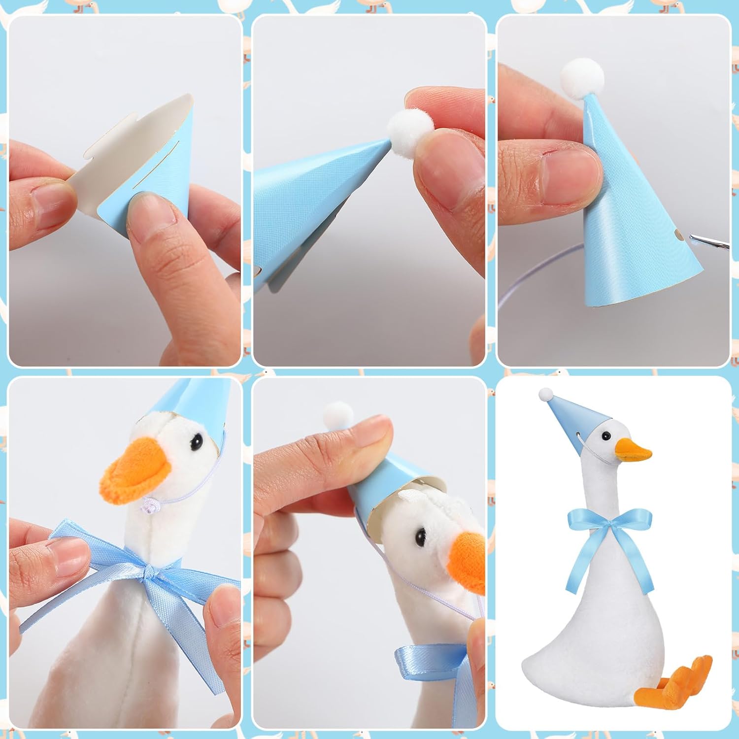 Blueweenly 12 Sets Silly Goose Birthday Decor 1st Adopt a Goose Party Favor Gift 7.1 Inch Stuffed Animal with Mini Party Hat and Ribbon for Christmas Birthday Gift(Cute,Blue) - Image 4