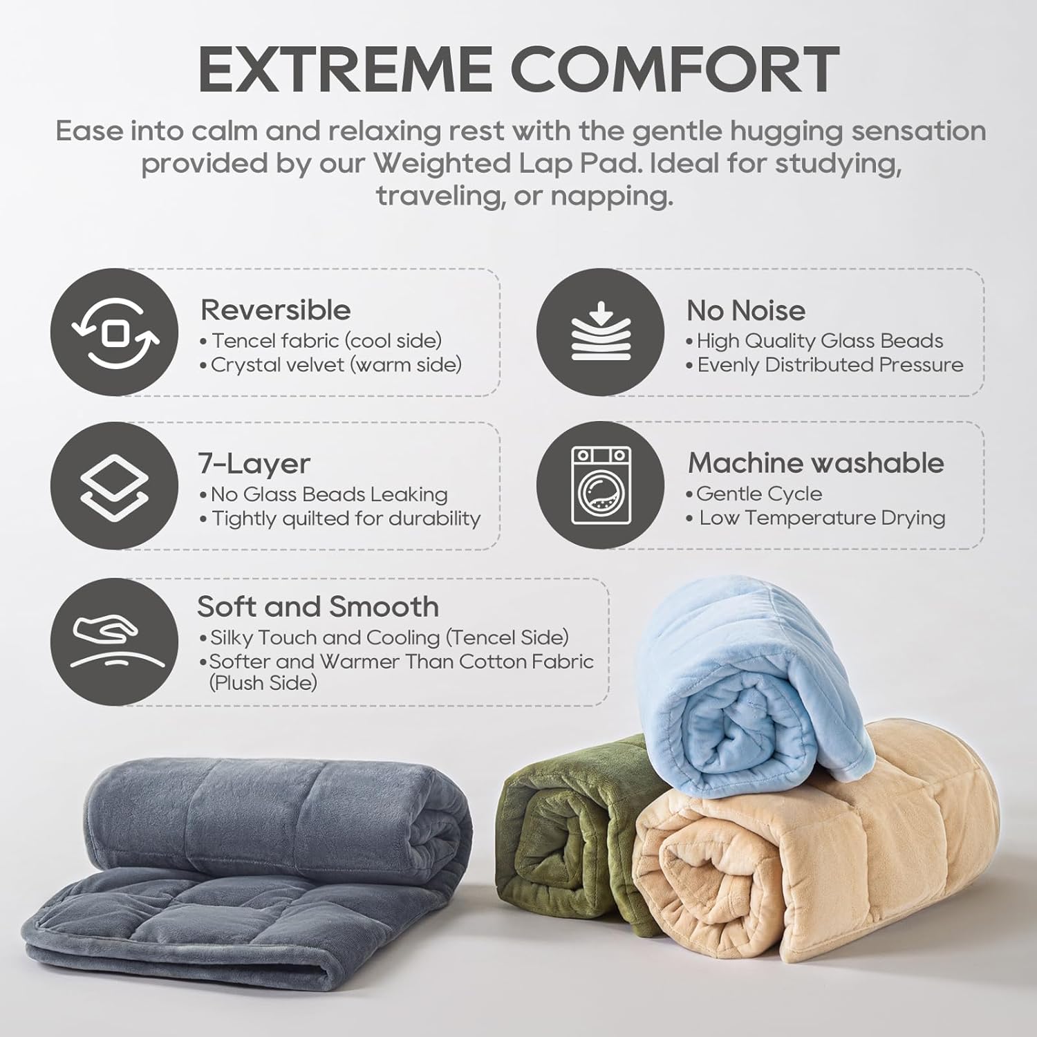 Small Weighted Blanket for Adults (Double-sided),Weighted Lap Pad 7lbs Throw for Travel,Calming,Relaxation-Reversible Warm Crystal Velvet and Cooling Tencel,Machine Washable,Green 29x24 inches - Image 7