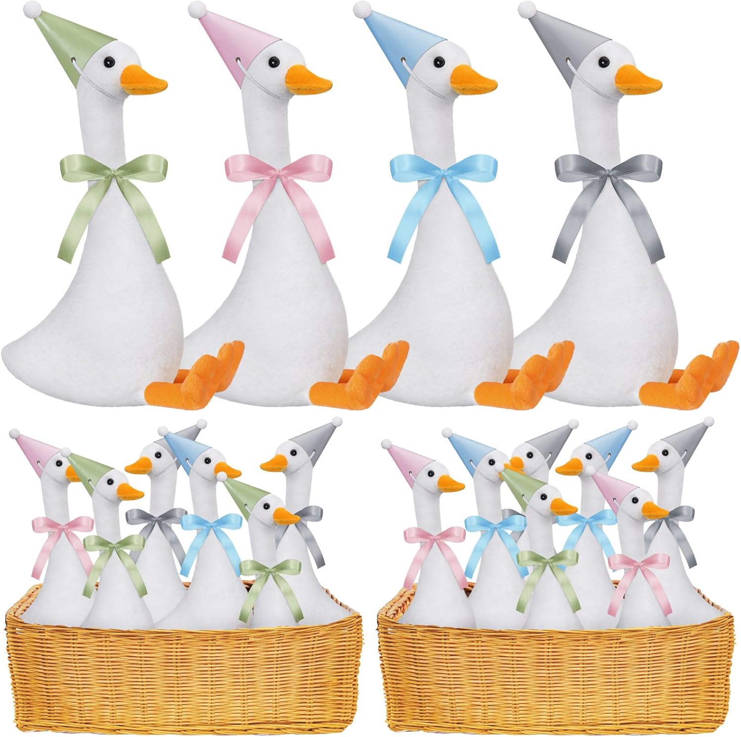 Blueweenly 12 Sets Silly Goose Birthday Decor 1st Adopt a Goose Party Favor Gift 7.1 Inch Stuffed Animal with Mini Party Hat and Ribbon for Christmas Birthday Gift(Cute,Colorful) - Image 2