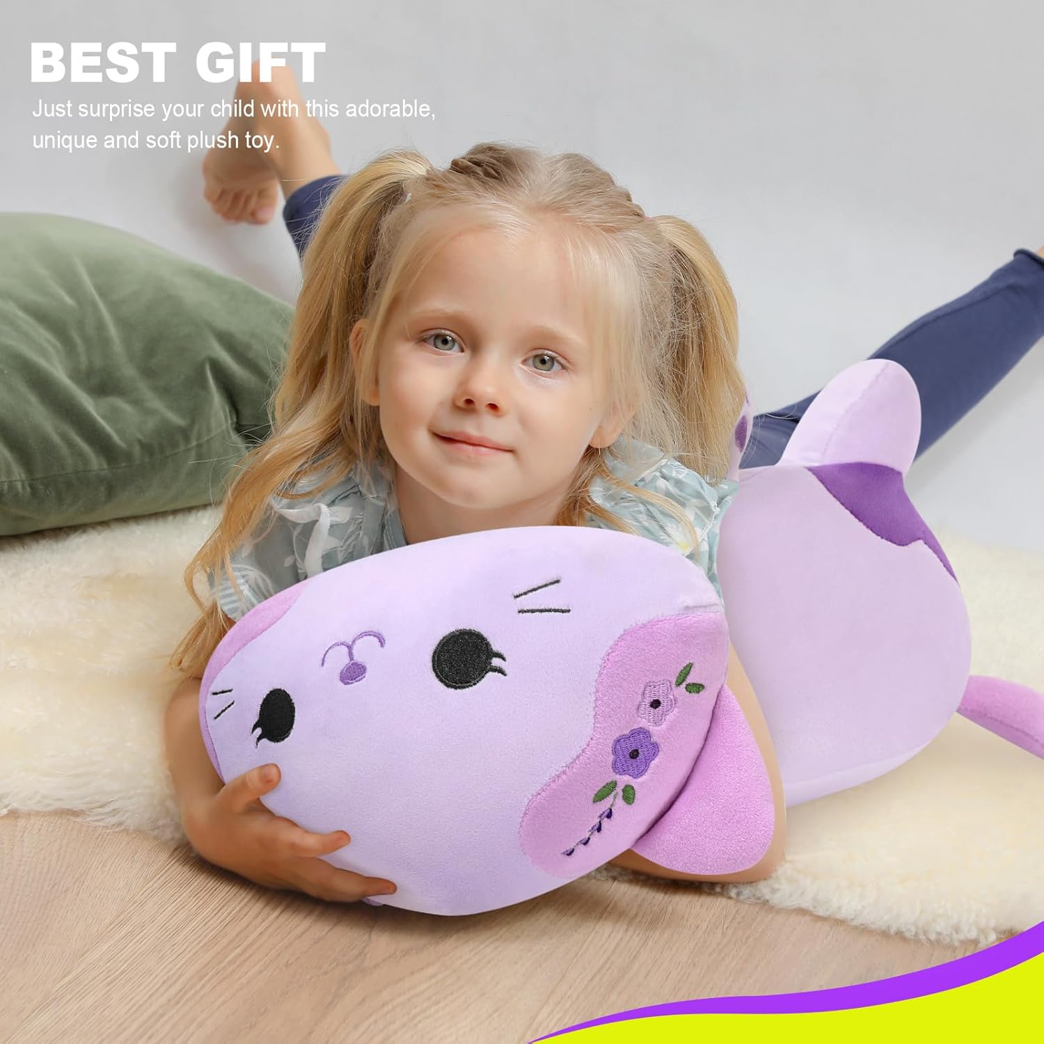 Onsoyours Original Lavender Cat Plush 20 Inch Kitty Plushies Toy Kitten Stuffed Animal Soft Pillow Kawaii Plushie Gift for Kids & Adults (Lavender Cat,20") - Image 6