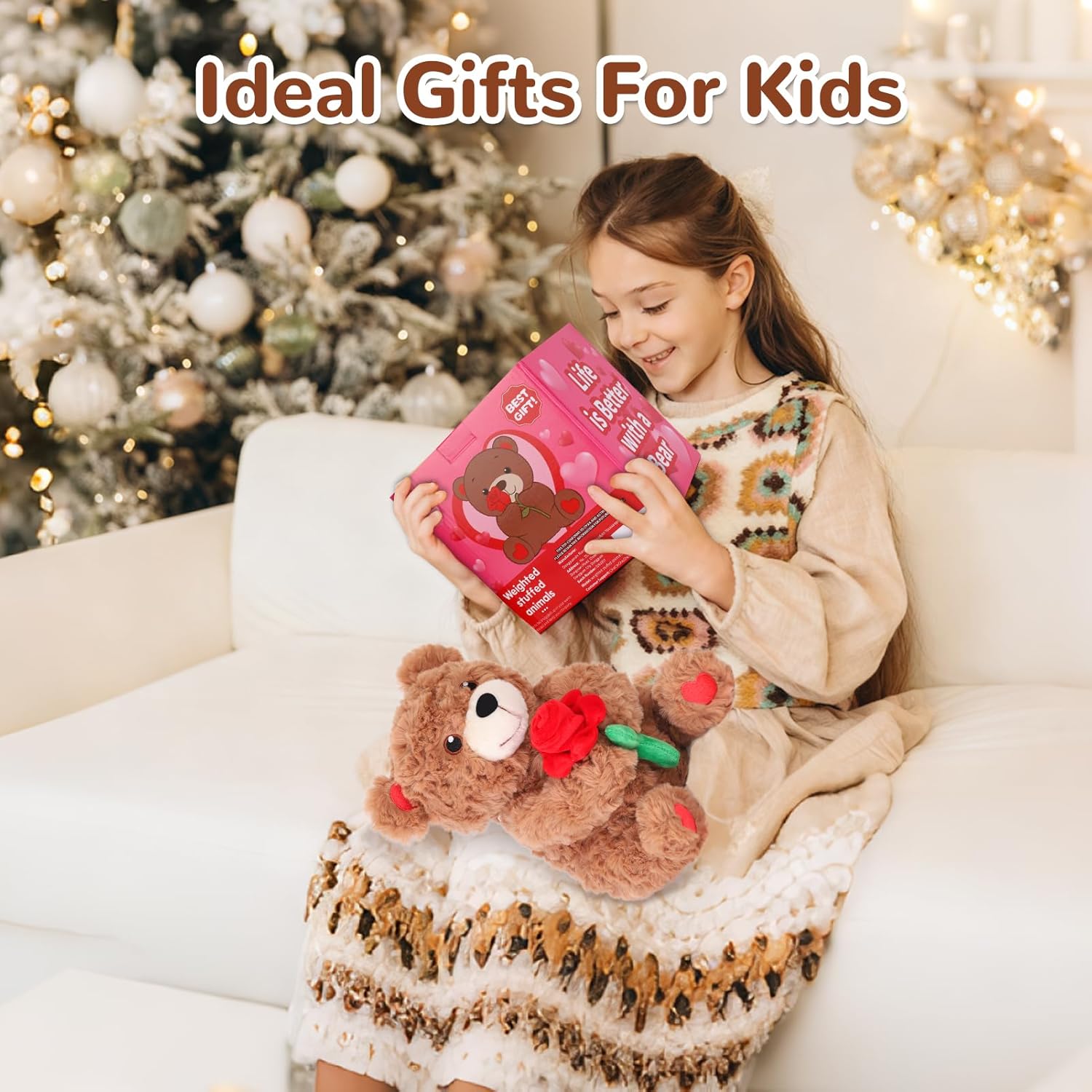 for mom -Soft Stuffed Teddy Bear, Grandma & Her, Weighted Teddy Bear Stuffed Animal with Rose(1.3 lbs), Mother's Day & Birthday & Thanksgiving - Image 8