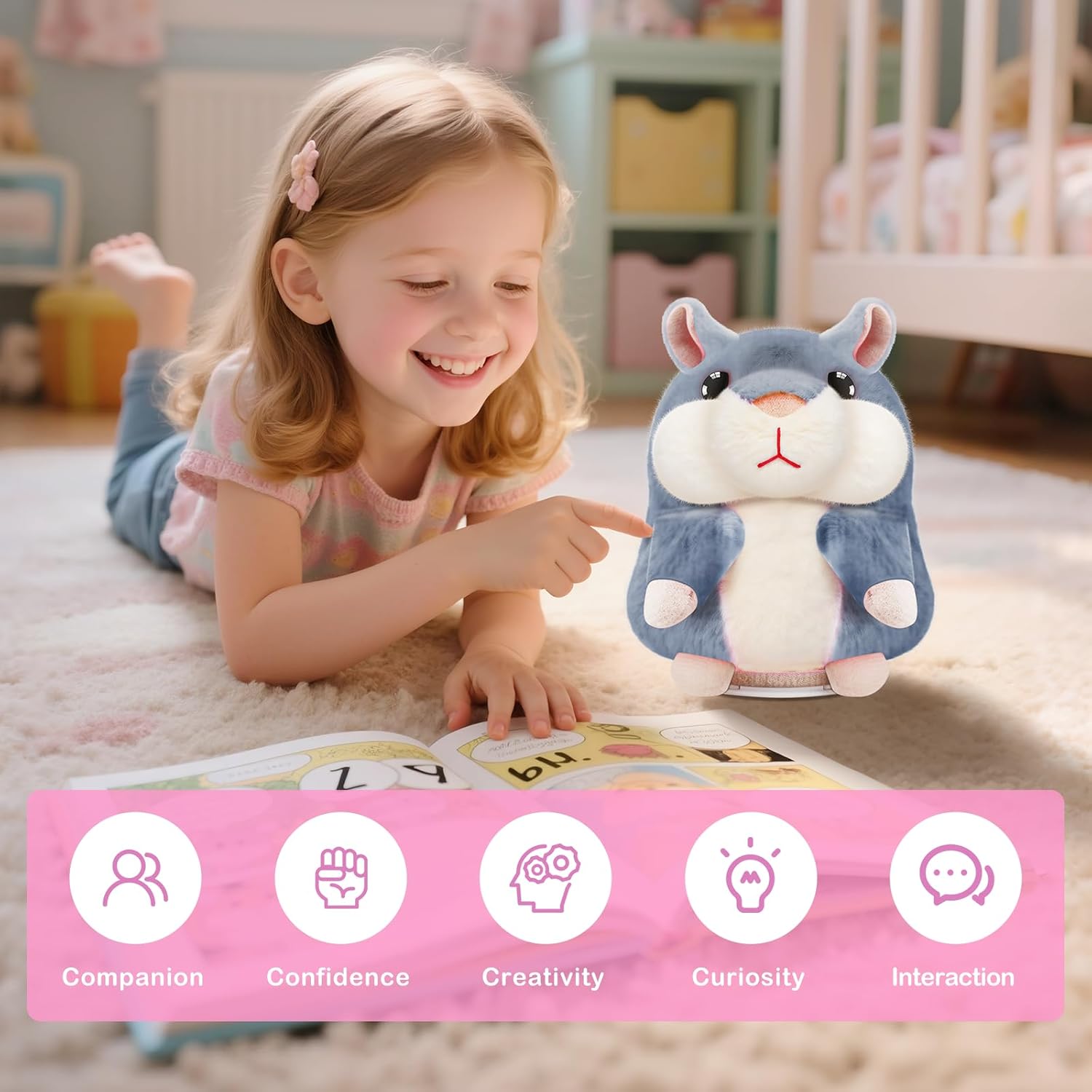 SANJOIN Kids Toddler Toys for Ages 2-4, Talking Hamster Repeats What You Say for Boys Girls, Interactive Plush Repeating Toy Gifts for 2 3 4 5 6 8 Year Old Boy Girl Birthday Gift (Gray) - Image 7