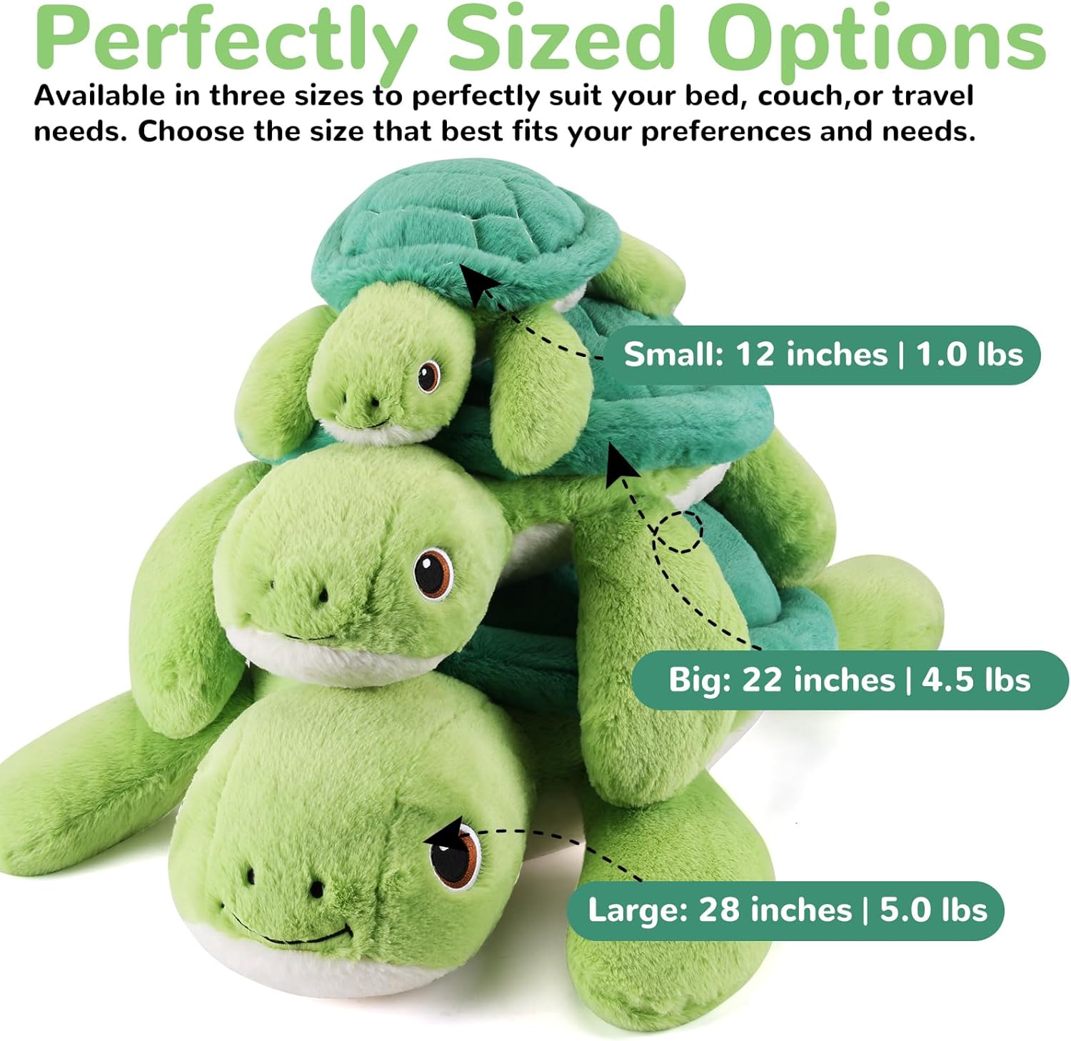 gnomantic Turtle Weighted Stuffed Animals - 22 Inch 4.5 Pounds Weighted Plushies Sea Turtle Stuffed Animal - Big Tortoise Plush Pillow - Cute Plush Toys Gifts for Kids & Adults (22" 4.5 lbs) - Image 2