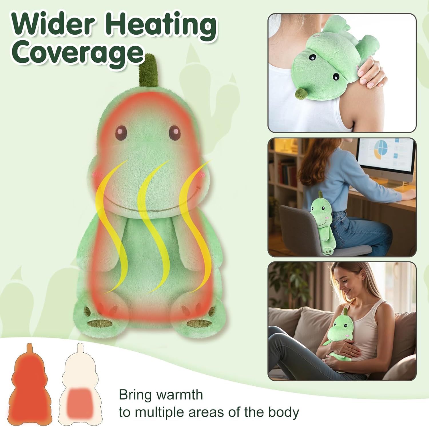Dinosaur Microwavable Heating Pad for Belly, Neck & Shoulders, Heatable Plush with Moist Heat, Removable Plush Cover, Unscented Natural Fill, Adorable Surprise Present, 6.88" x 10.6", 1.46 lb - Image 4