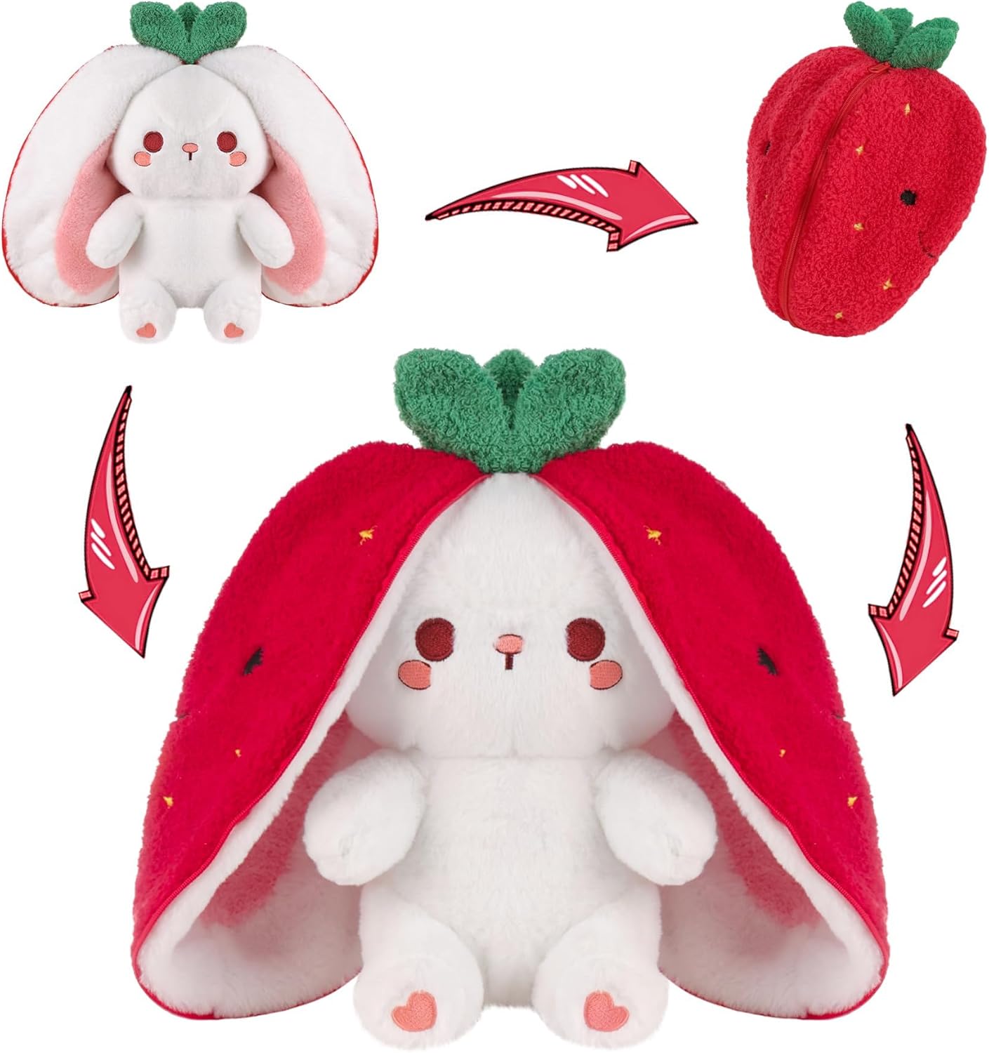 MIAODAM Easter Strawberry Bunny Plush Toy- Cute Soft Huggable Stuffed Animal for Kids & Collectors, Birthday Present & Nursery Decor 10inch