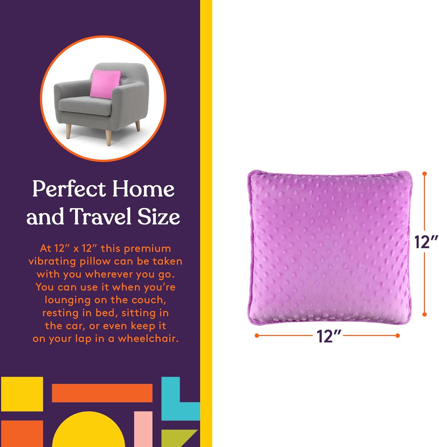 Special Supplies Vibrating Pillow Sensory Pressure Activated for Kids and Adults, 12” Plush Minky Soft Cover, Textured Therapy Stimulation Bumps-Vibrations, Music & Voice Recording (Purple) - Image 2