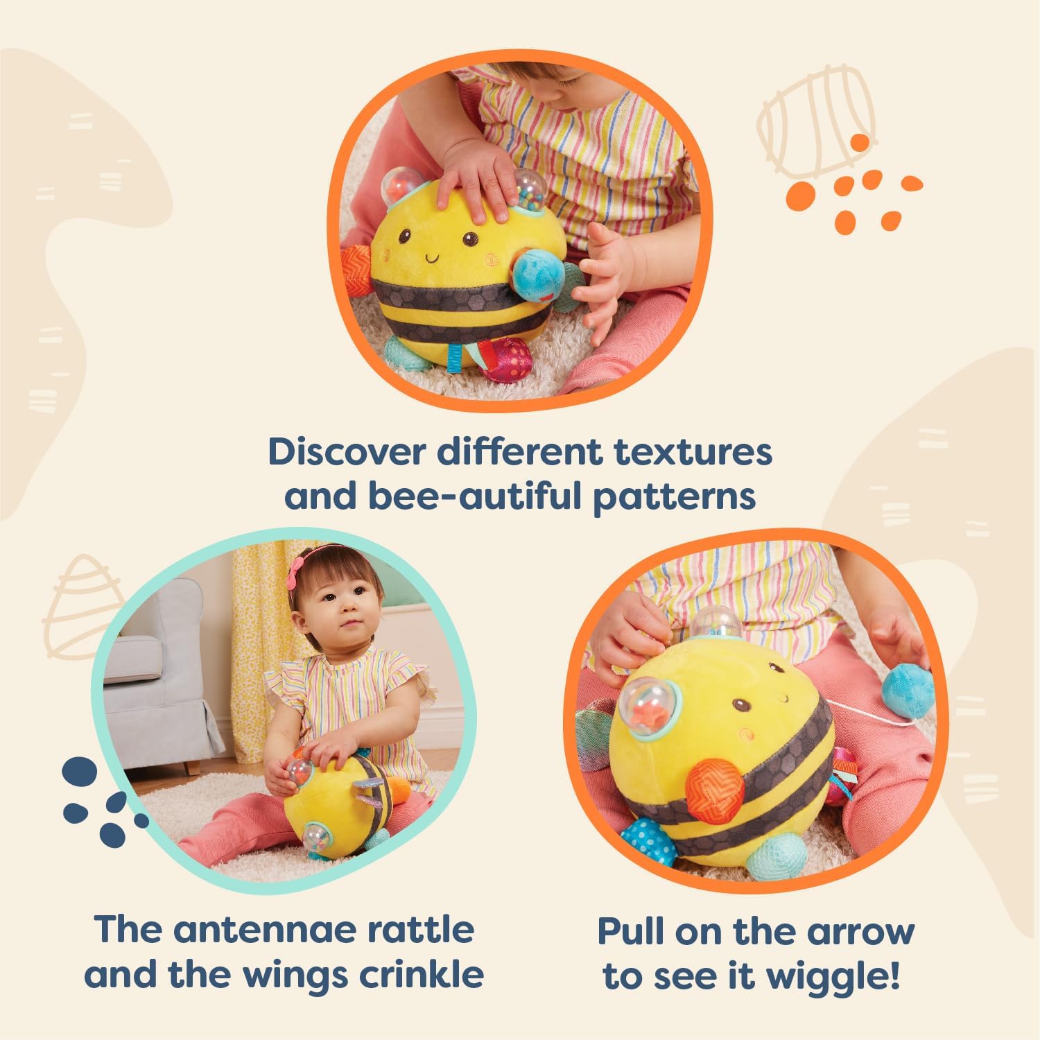 B. toys – Sensory Plush Bumble Bee with Fun Features, Interactive Play, Bumps, Colors, Textures & Sounds, Toys for Infants, Babies – 0+ Months - Image 5