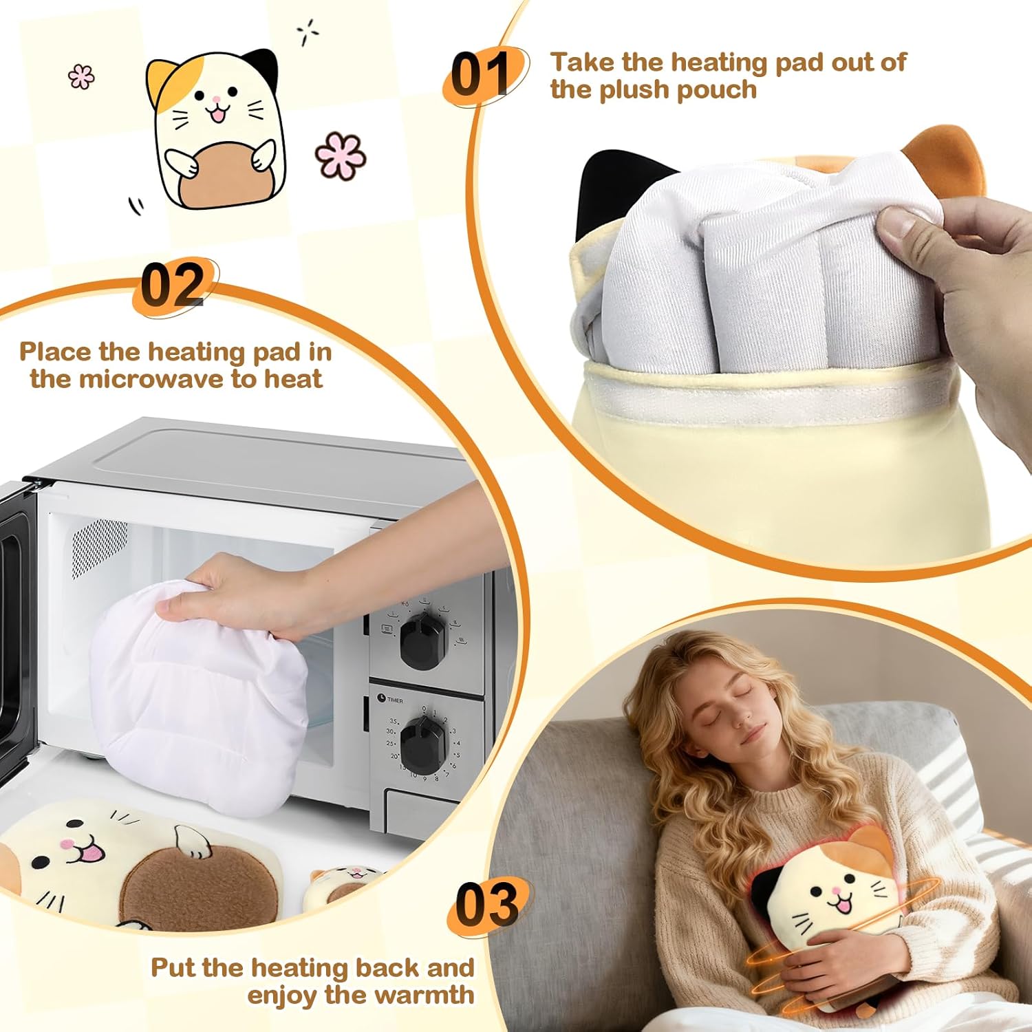 Microwavable Stuffed Animal Heating Pad Cat - Soft Plush Heating Pad with Lavender Scent for Period Cramps, Muscle Relief & Relaxation - Reusable Warm Plush Toy for Women, Adults & Teens - Image 2