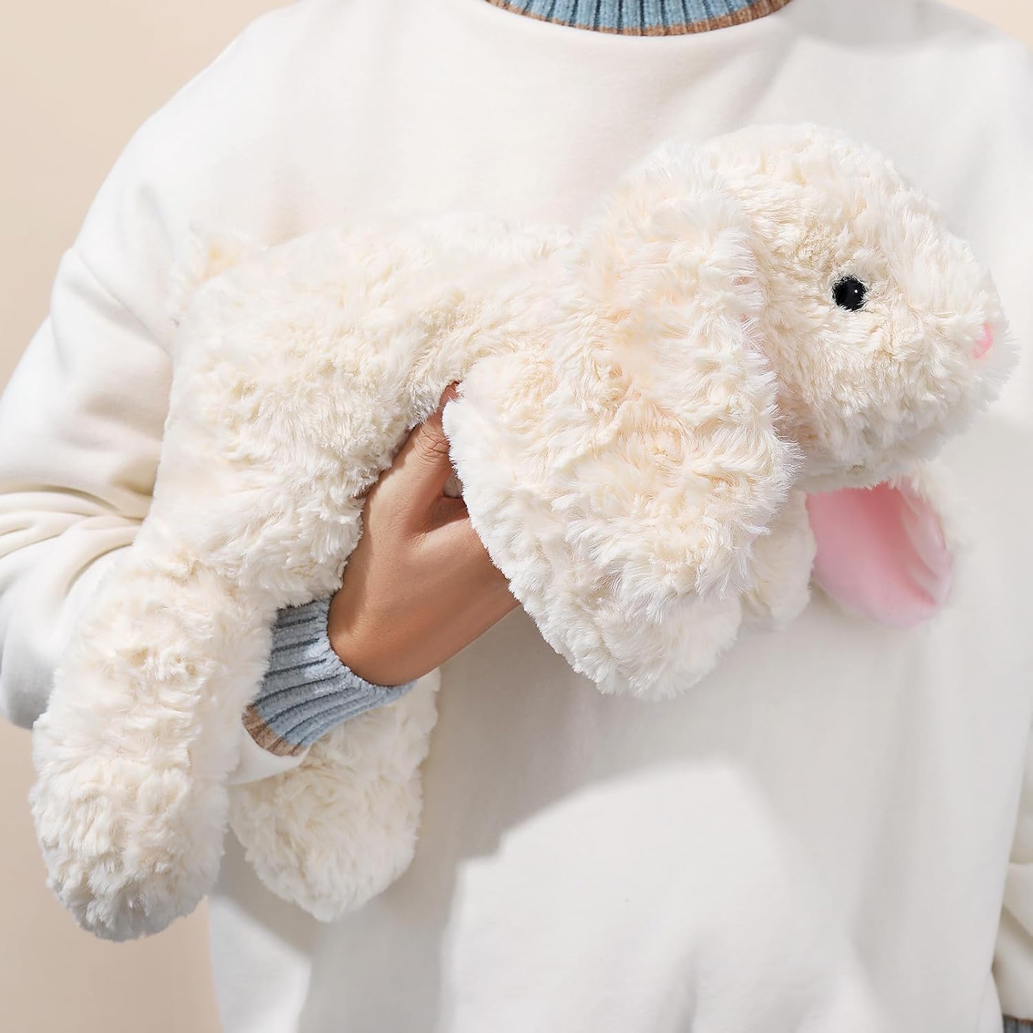10Lbs Weighted Bunny Stuffed Animal, 27.5" Sturdy Soft Beige Rabbit Plush Toy for Adults, Huggable Companion for Cuddling - Image 3