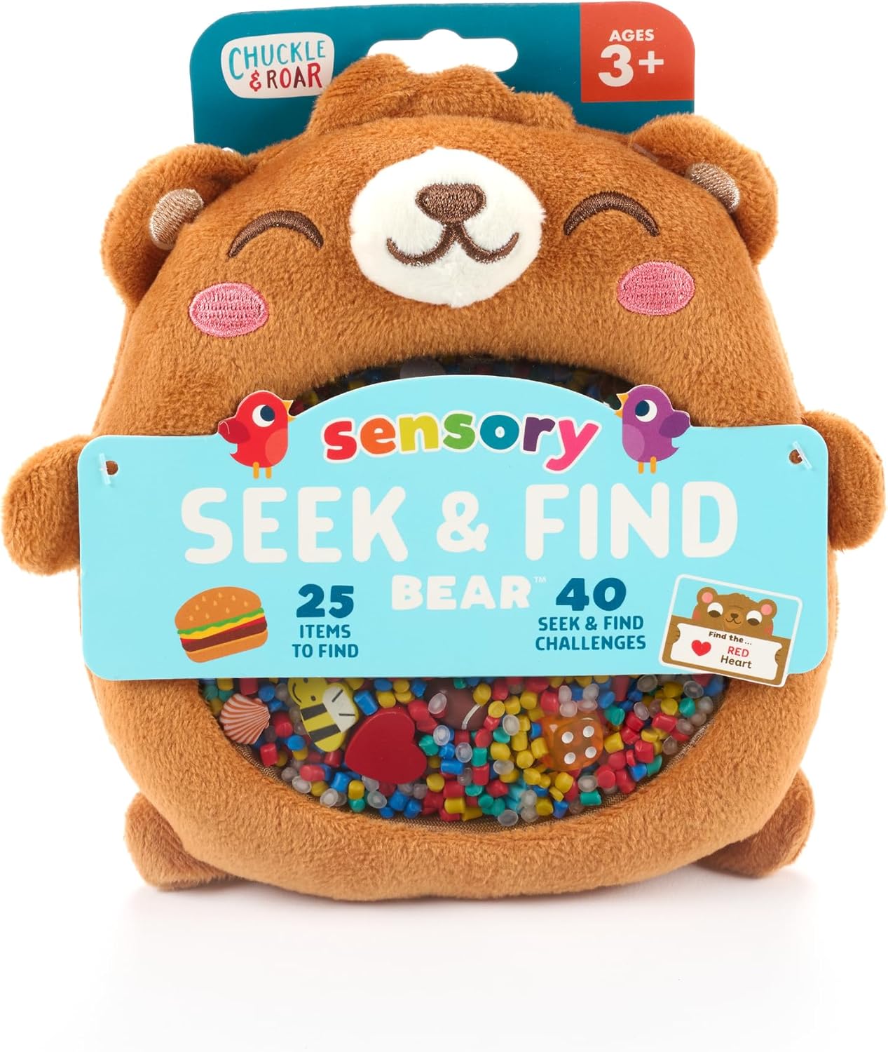 Chuckle & Roar Sensory Seek & Find Scavenger Hunt Bear – Plush Travel Toy with Hidden Objects, 40 No-Reading Challenge Cards, Sensory Activity for Focus & Calm, Toddler Gift Ages 3+