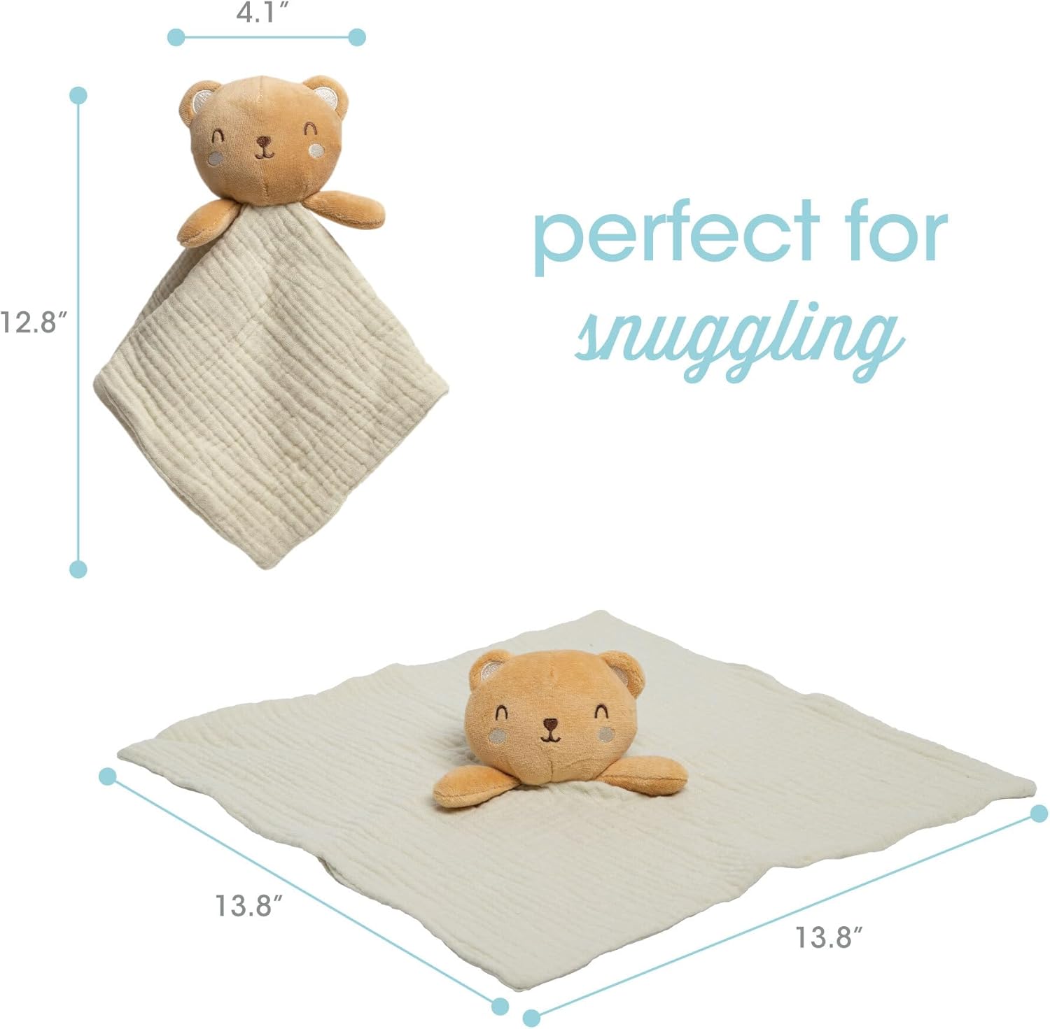 Pearhead Teddy Bear Baby Lovey – Organic Cotton Muslin Security Blanket, Plush Snuggle Toy Helps Self-Soothing, Breathable & Soft, Gender-Neutral Newborn Gift for Boys and Girls, 0+ Months - Image 3