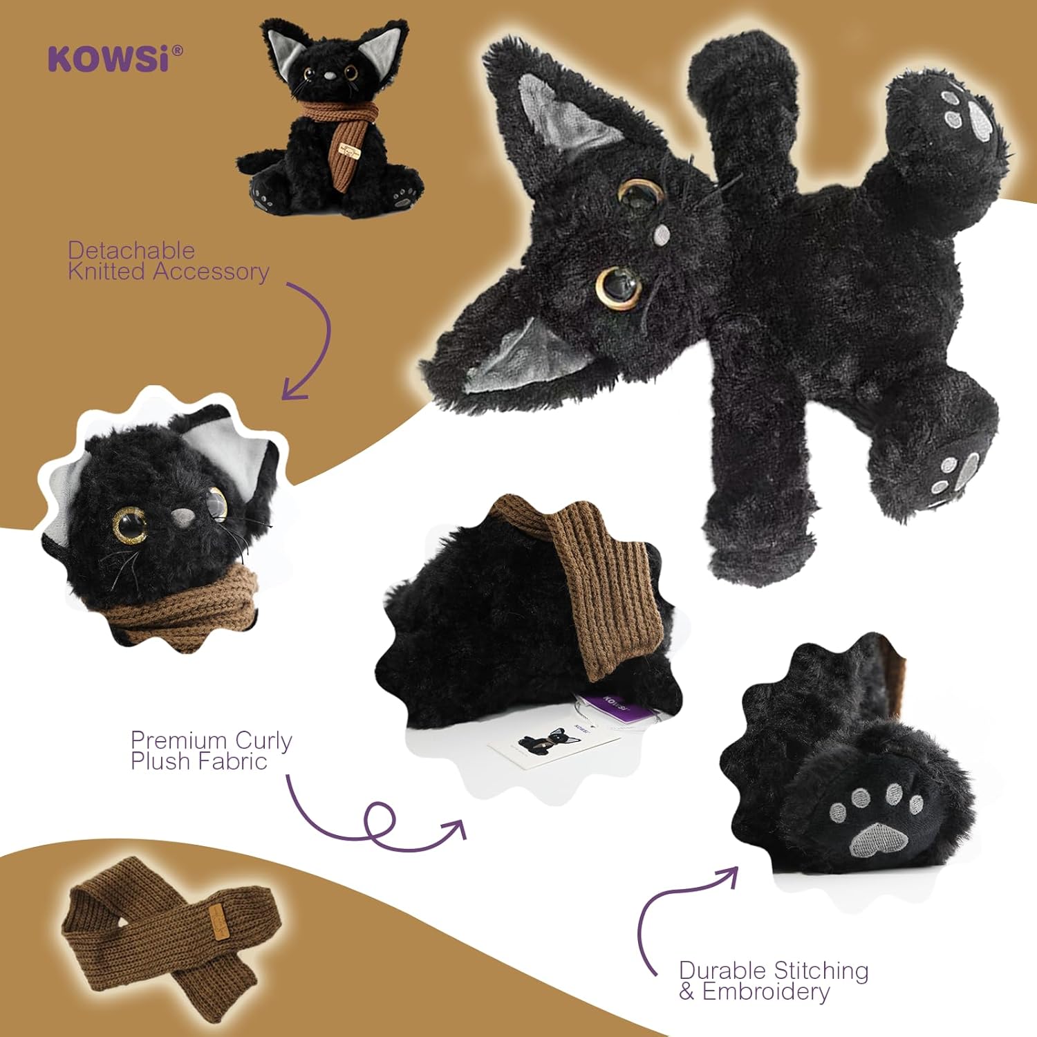 KOWSI® Microwavable Heating Pad Black Cat Plush - Weighted Stuffed Animal Toy with Tourmaline Beads & Lavender - 1 lb for Long Lasting Cozy Warmth & Relaxation - Includes Gift Box & Greeting Card - Image 5