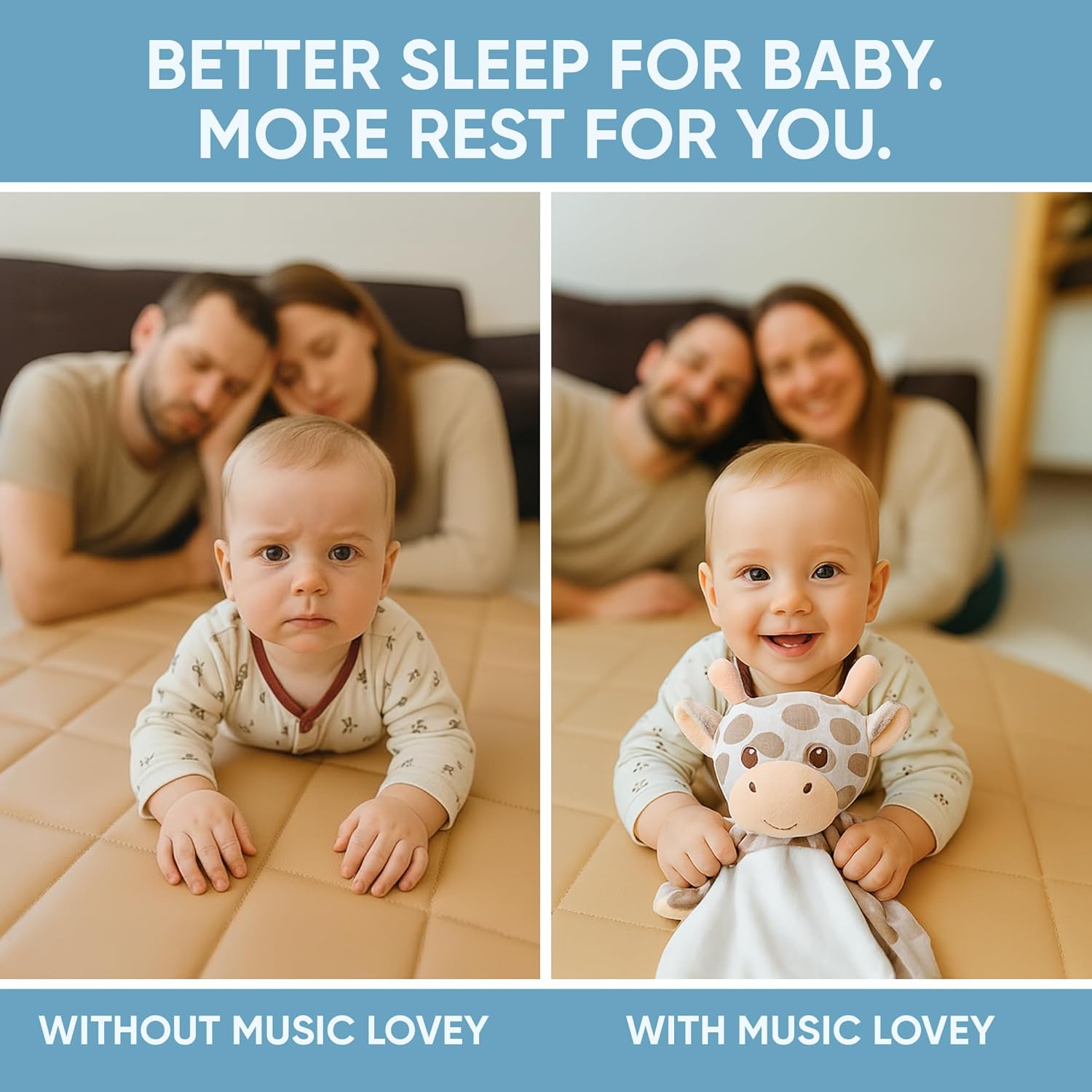 Love By Emi 4 in 1 Baby Lullaby Sleep Soother Toy - Stuffed Animal Sound Machine & Pacifier Holder | Heartbeat White Noise & Music | Plush Giraffe Lovey Sleep Aid Security Blanket (0-3 Years) - Image 4