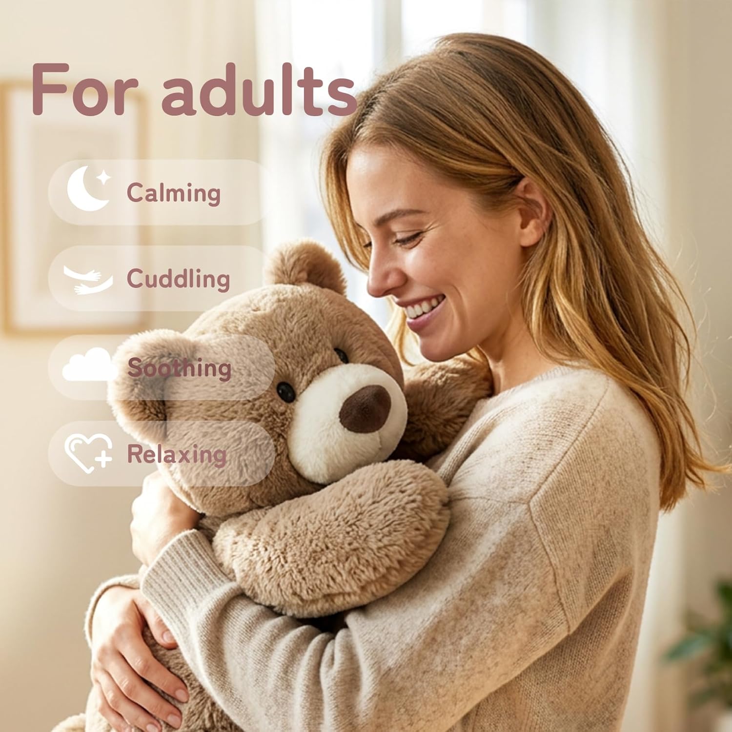 Niuniu Daddy 20" 3.3 lb Weighted Bear Stuffed Animal for Adults Kids, Giant Large Lying Teddy Bear Plush Toy, Soft Brown Bear Body Pillow for Sleeping, Gift for Christmas Birthday Holidays - Image 6