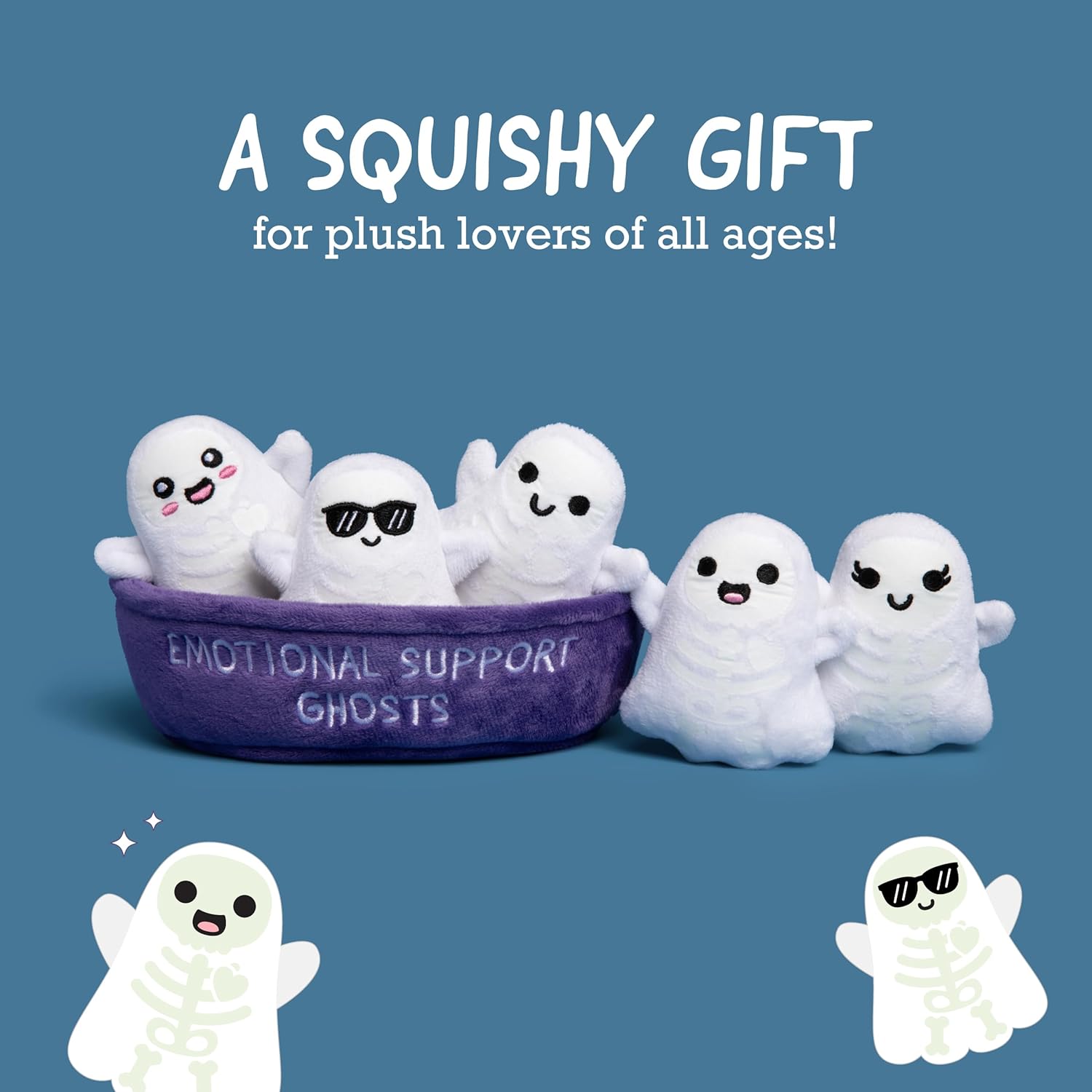 Emotional Support Ghosts by Relatable, Cuddly Plush Collectibles and Cute Stuffed Animals, Spooky Halloween Ghost Plushies and Fun Trick or Treat Toys, Includes 5 Plushies with Carrying Basket - Image 5