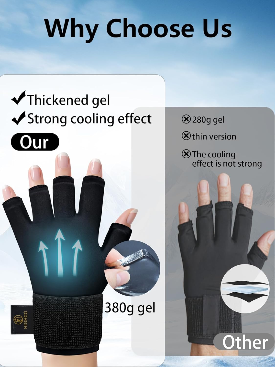 highco Hand Ice Pack Cooling Ice Glove for Pain Relief,Hot&Cold Therapy Hand Wrist Ice Pack Wrap for Arthritis - Image 8