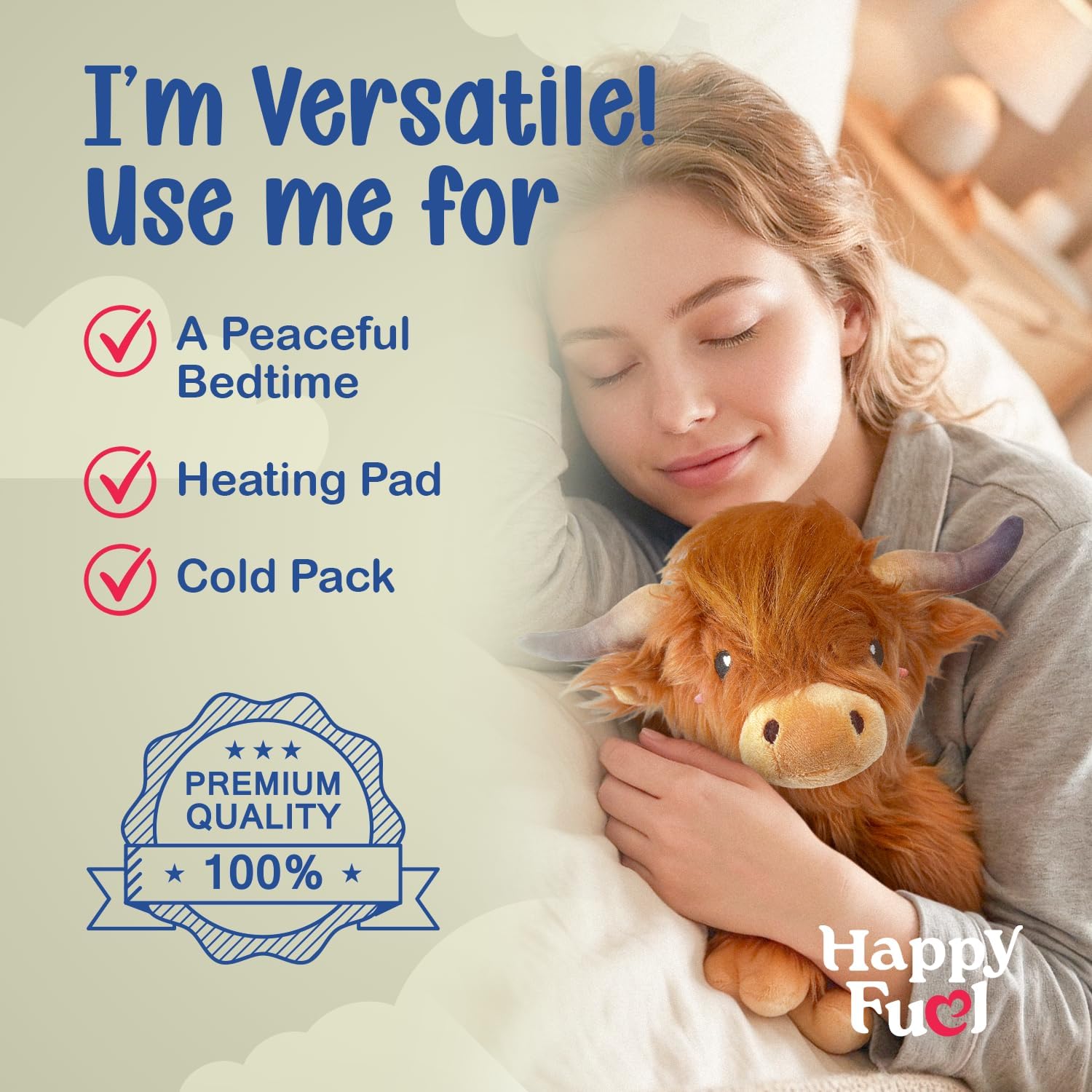Highland Cow Microwavable Stuffed Animal – 1.5 lb Unscented Heating Pad Plush, Soft Cozy Cute Cow Toy for Relaxation and Comfort, Gift for Women, Girls, Adults & Kids by Happy Fuel - Image 8