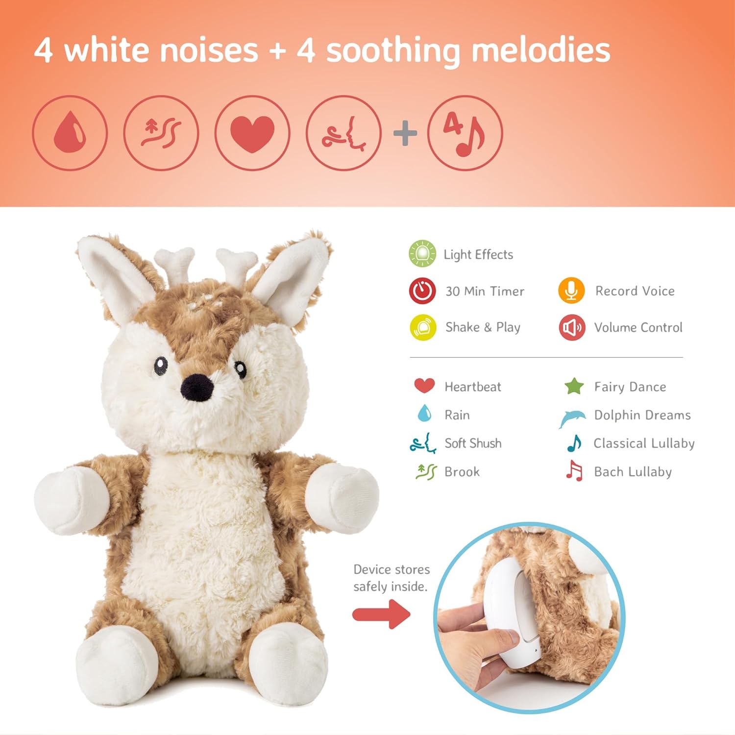 Cloud b Sound Machine with White Noise Soothing Sounds | Cuddly Stuffed Animal & Nomadic Nightlight | Record Parent Voice | Adjustable Settings and Auto-Shutoff | LoveLight Buddies - Finley Fawn - Image 5