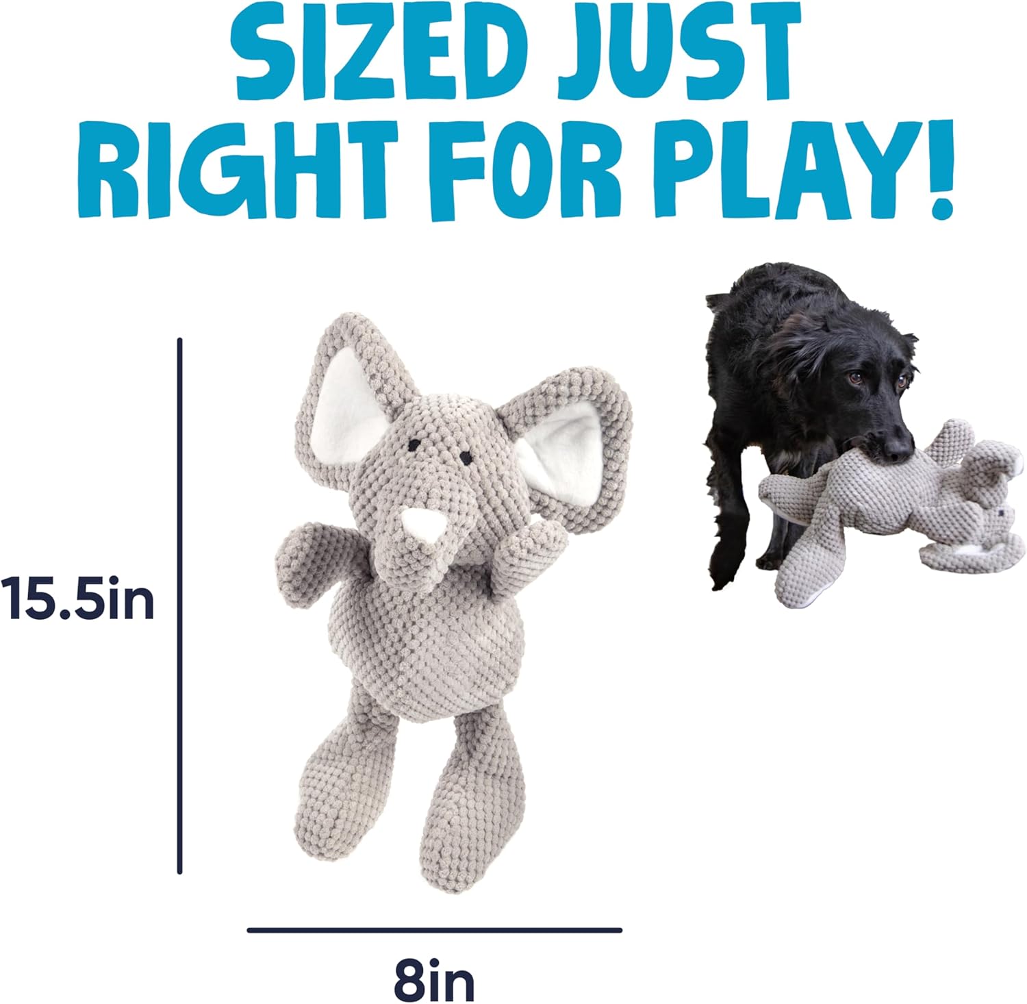 goDog Checkers Elephant Tough Plush Toy with Chew Guard Technology, Durable Checkered Fabric & Squeaker for Active Play, Gray, Large - Image 3
