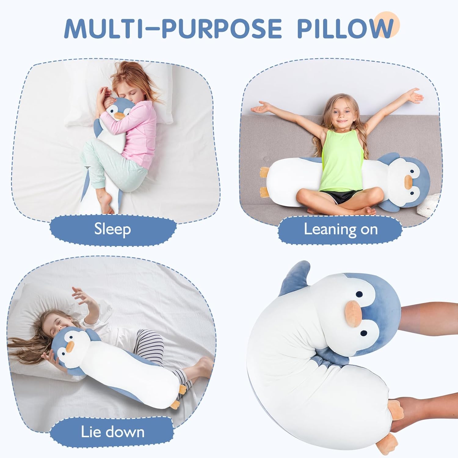 Dalmao 36" Penguin Stuffed Animal, Soft Jumbo Long Cuddle Pillow, Cute Blue Penguin Plush Body Pillow Plushies Toy Gift for Kids, Boy and Girls Birthday, Easter - Image 5