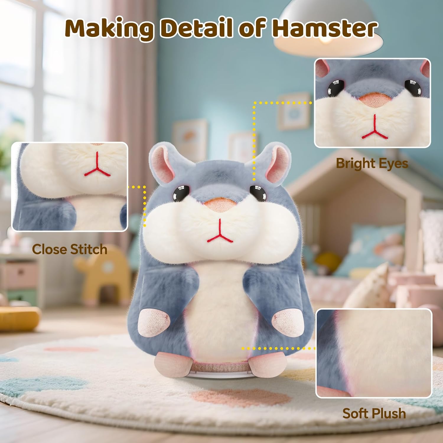 SANJOIN Kids Toddler Toys for Ages 2-4, Talking Hamster Repeats What You Say for Boys Girls, Interactive Plush Repeating Toy Gifts for 2 3 4 5 6 8 Year Old Boy Girl Birthday Gift (Gray) - Image 6