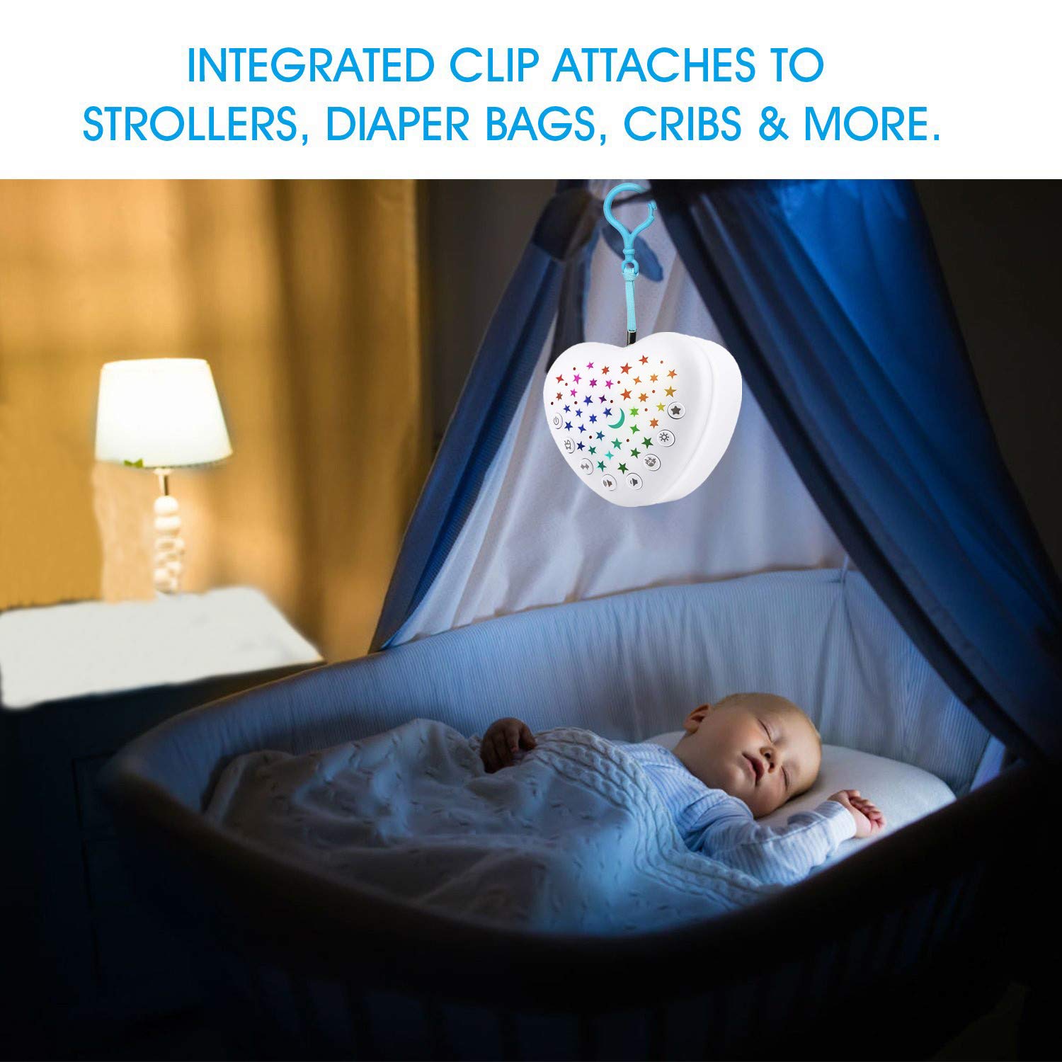 BEREST A13 White Noise Machine & Baby Sleep Soother with 15 Soothing Sounds & Projector Night Light Music Box, Cry Sensor, Rechargeable, Portable for Newborns, Toddlers, Attaches to Crib - Image 7