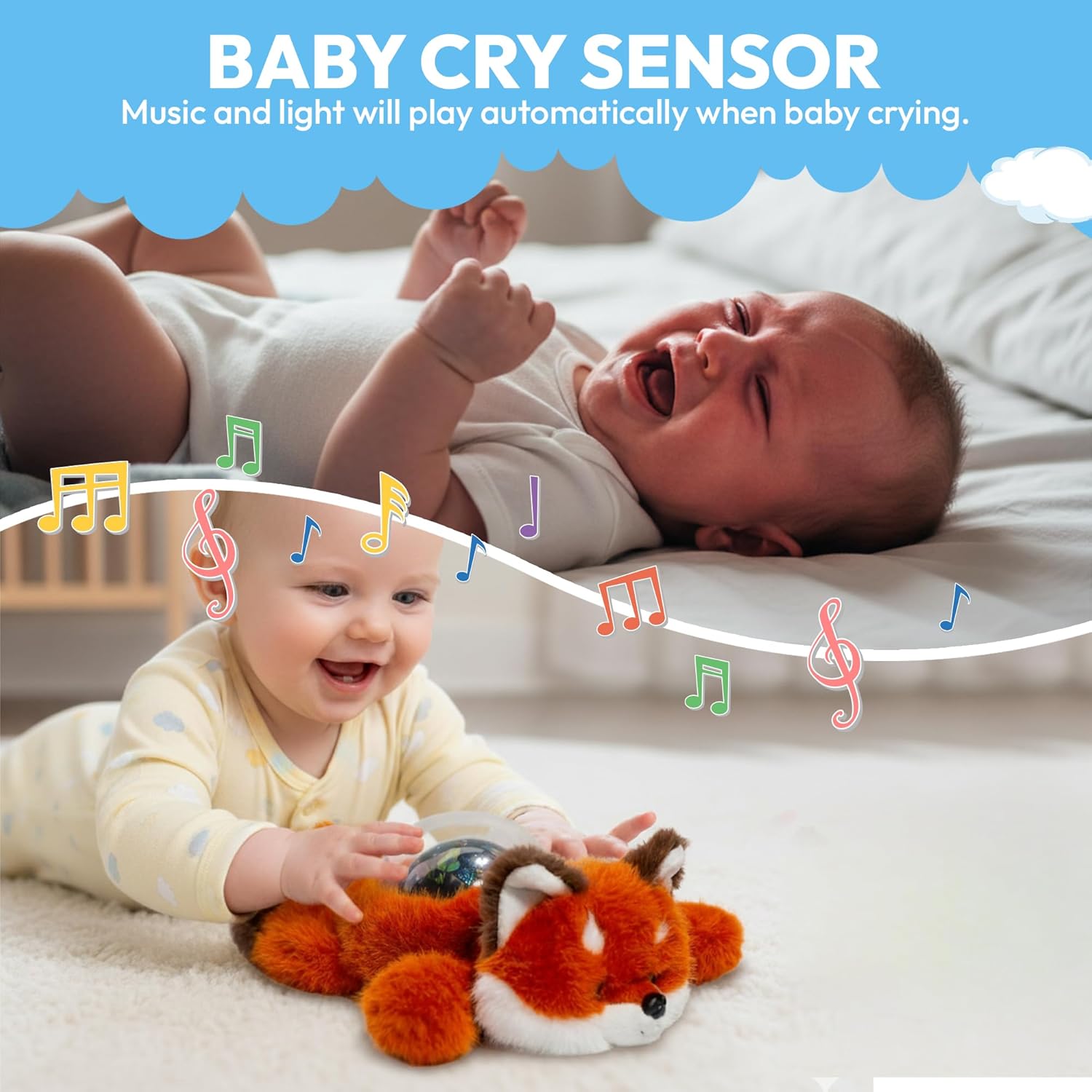 Sound Sleepers Fox – Stuffed Animal Night Light & Baby Night Light Projector with Soothing Music | Plush Toddler Night Light Projector, Sound Machine & Nursery Star Projector - Image 6
