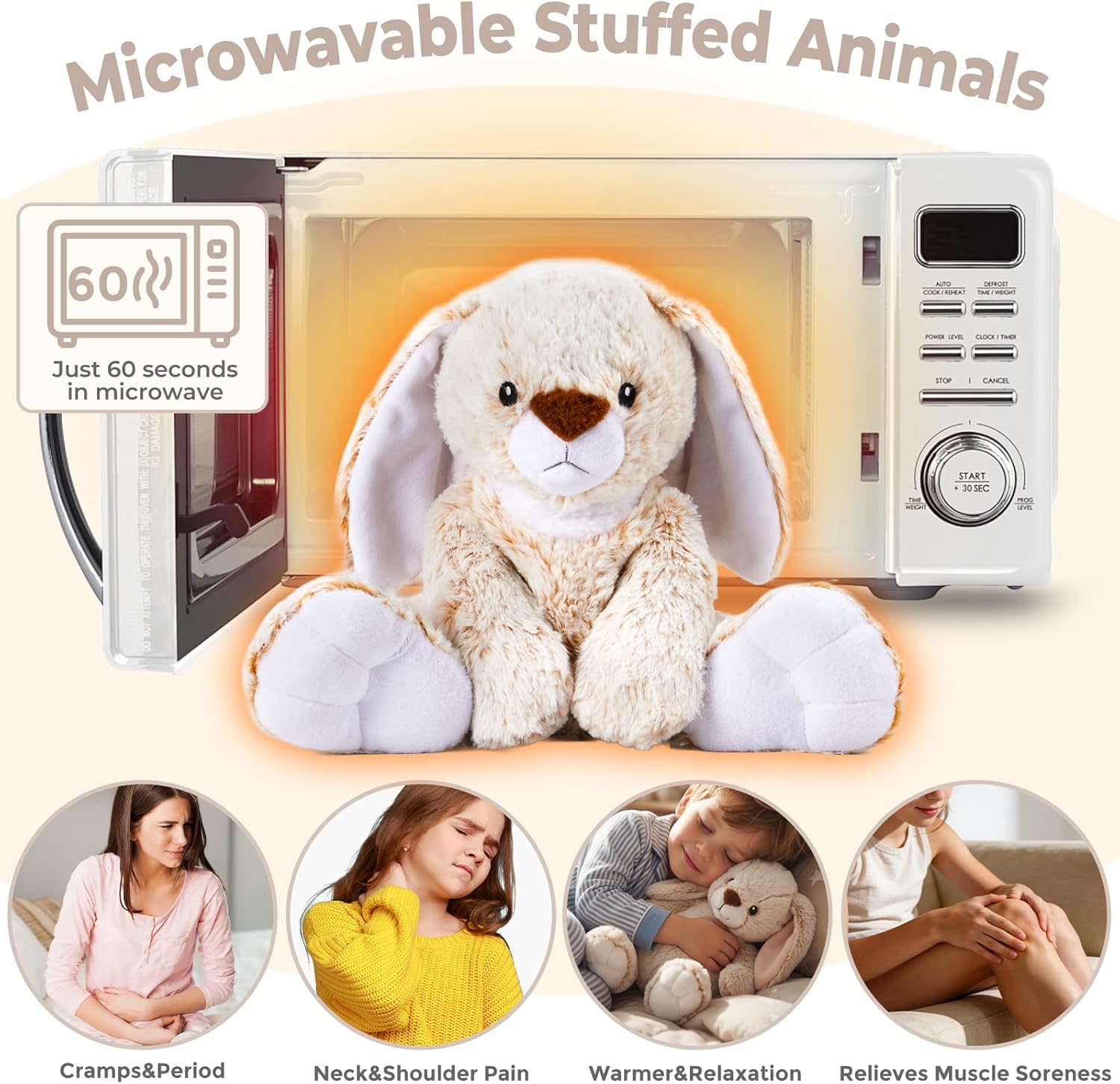 Bunny Microwavable Weighted Stuffed Animals,Heating Pad Animal for Period Cramps&Pain,Lavender Scented Heatable&Coolable Bunny Plushies Toy for Stress Relief,Gifts for Girls Kids Women - Image 4