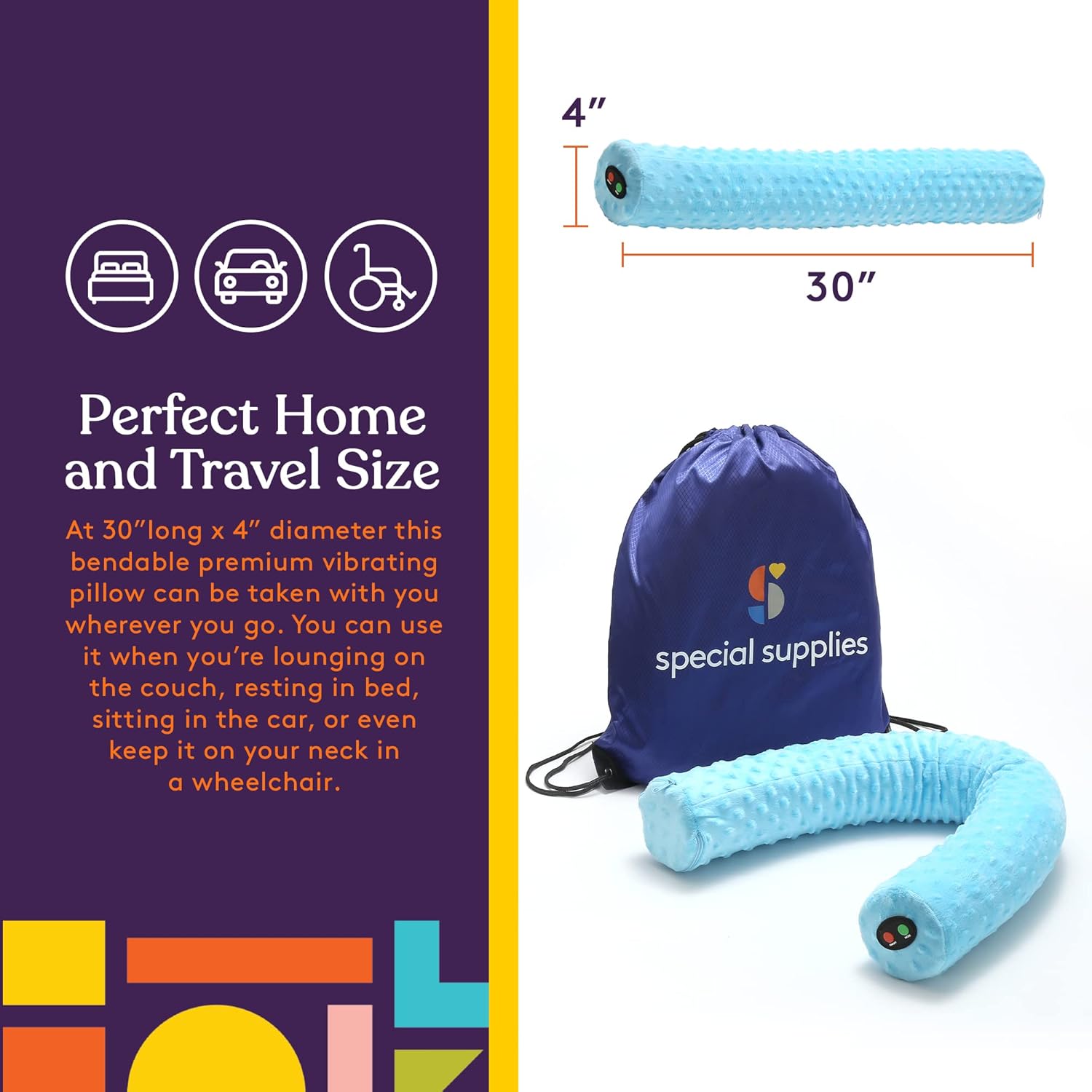 Special Supplies Sensory Vibrating Neck Pillow for Kids and Adults Plush Velvet Soft Cover with Textured Therapy Stimulation, Mind and Body Calming Relaxation - Blue - Image 7