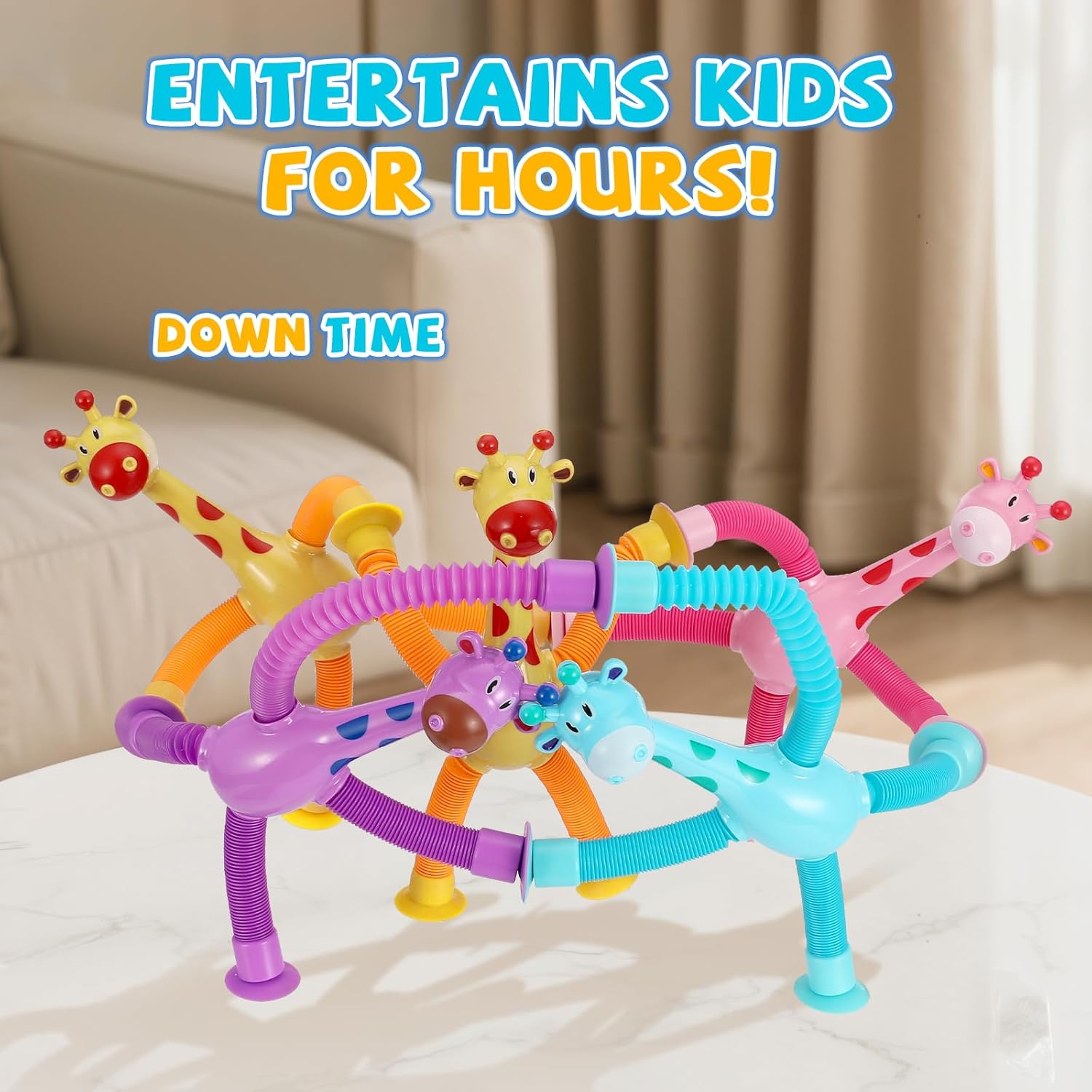 XONTEUS 4 Pcs Pop Tubes Giraffe Travel Airplane Road Trip Car Activities Essential ,Telescopic Suction Cup Sensory Fidget Toys,Screen-Free Activity for Boy & Girl , Stocking Stuffers for Kids - Image 2
