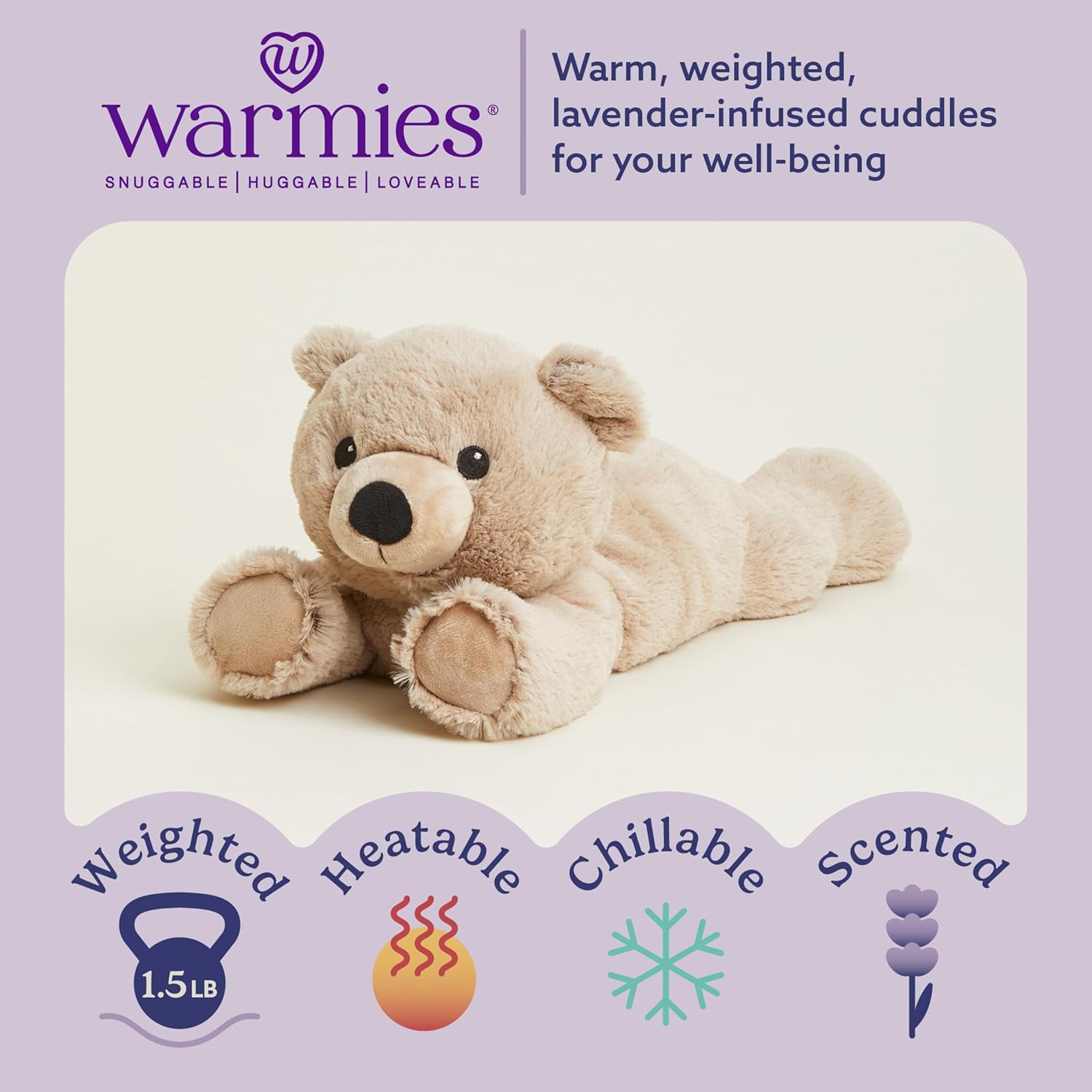 warmies Microwavable & Weighted Stuffed Animals, Brown Bear - Heated Stuffed Animal Plushie for Warmth & Comfort - Cute Soft Plush Toys for Adults & Children (Boys, Girls, Babies & Toddlers) - Image 2