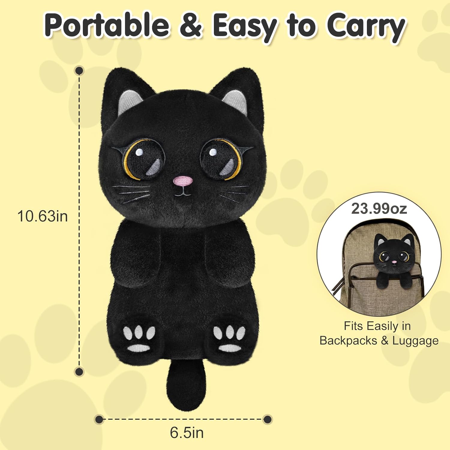 Black Cat Microwavable Heating Pads for Belly, Neck & Shoulders, Heatable Plush with Moist Heat, Removable Plush Cover, Unscented Natural Fill, Adorable Surprise Present, 6.5" x 10.6", 1.5 lb - Image 5