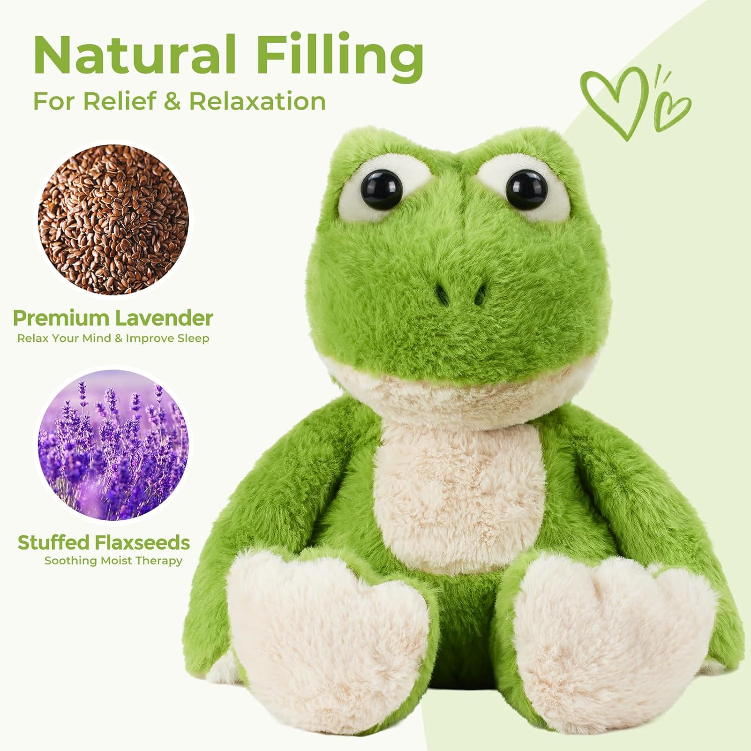 Microwavable Weighted Frog Plush,Heating Pad Stuffed Animals for Period Cramps, Heatable&Coolable Frog Stuffed Animal Toy with Lavender Scented for Pain Stress, Cozy Gifts for Kids Women - Image 3