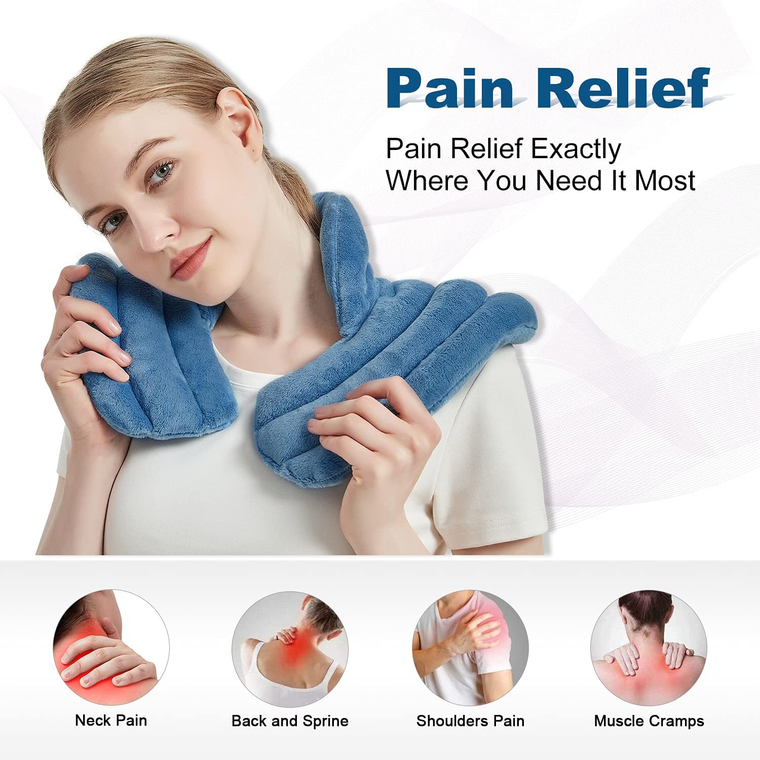 MORLIDEN Neck Heating Pad Microwavable for Shoulders, Warmer Wrap Microwave Heating Pad for Neck and Shoulders for Pain Relief (Light Blue) - Image 3