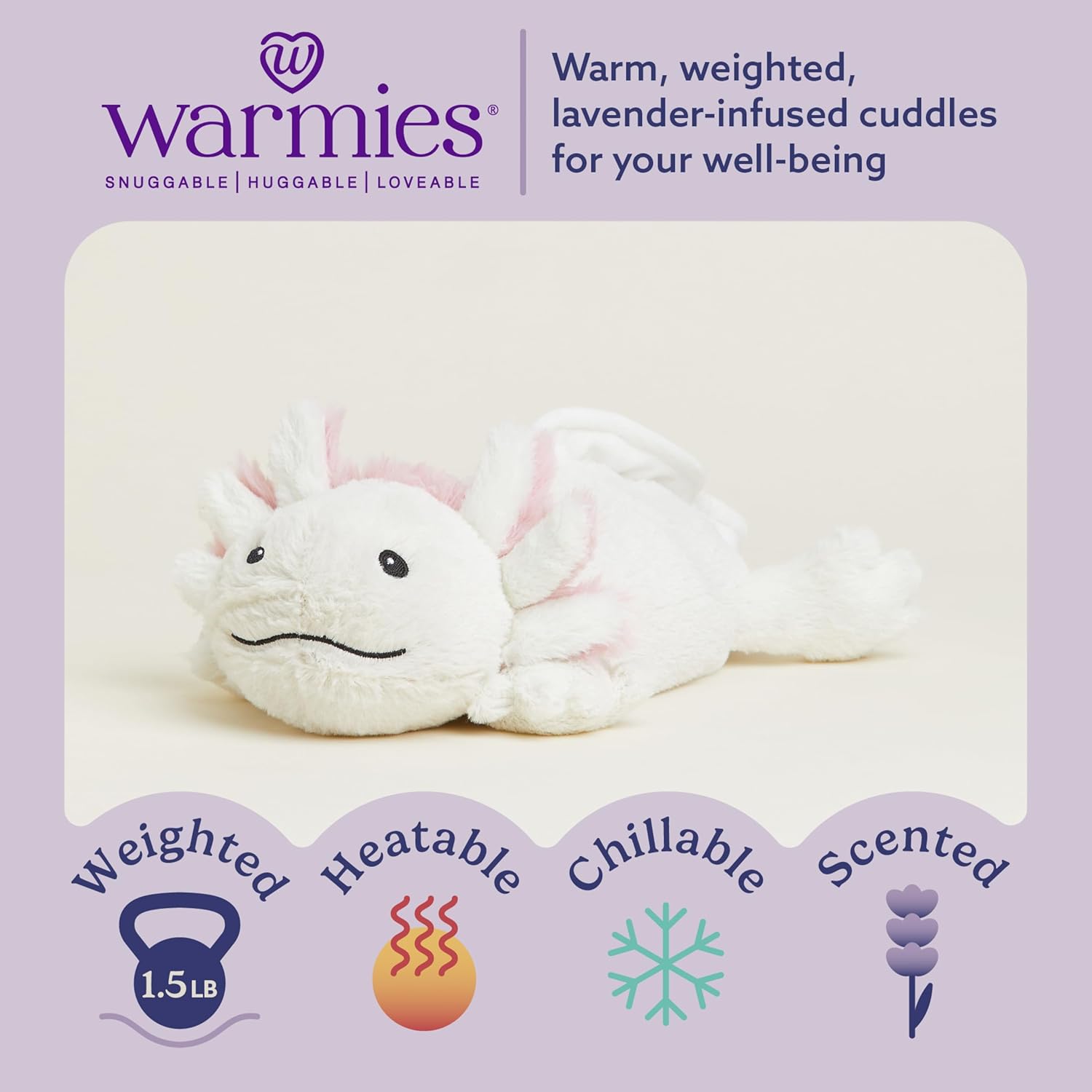 warmies Microwavable & Weighted Stuffed Animals, Axolotl - Heated Stuffed Animal Plushie for Warmth & Comfort - Cute Soft Plush Toys for Adults & Children (Boys, Girls, Babies & Toddlers) - Image 2