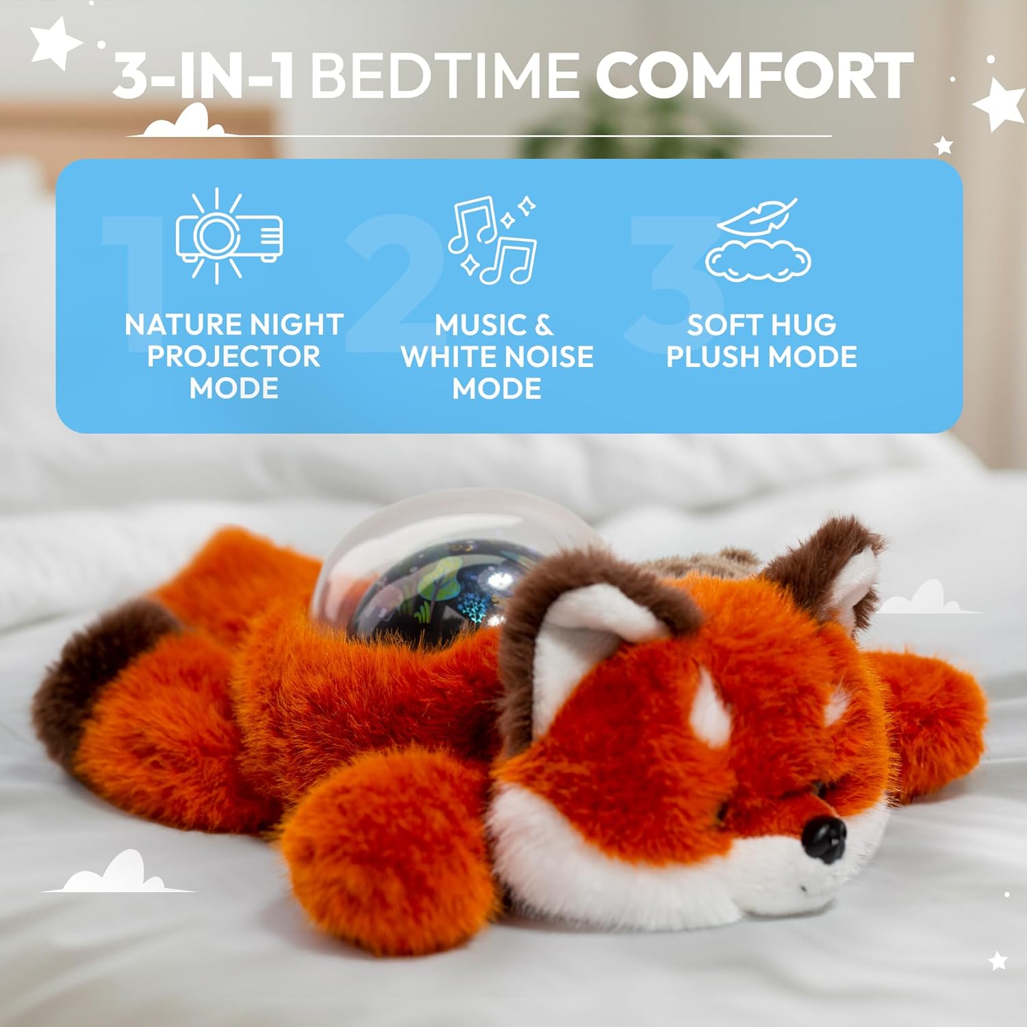 Sound Sleepers Fox – Stuffed Animal Night Light & Baby Night Light Projector with Soothing Music | Plush Toddler Night Light Projector, Sound Machine & Nursery Star Projector - Image 4