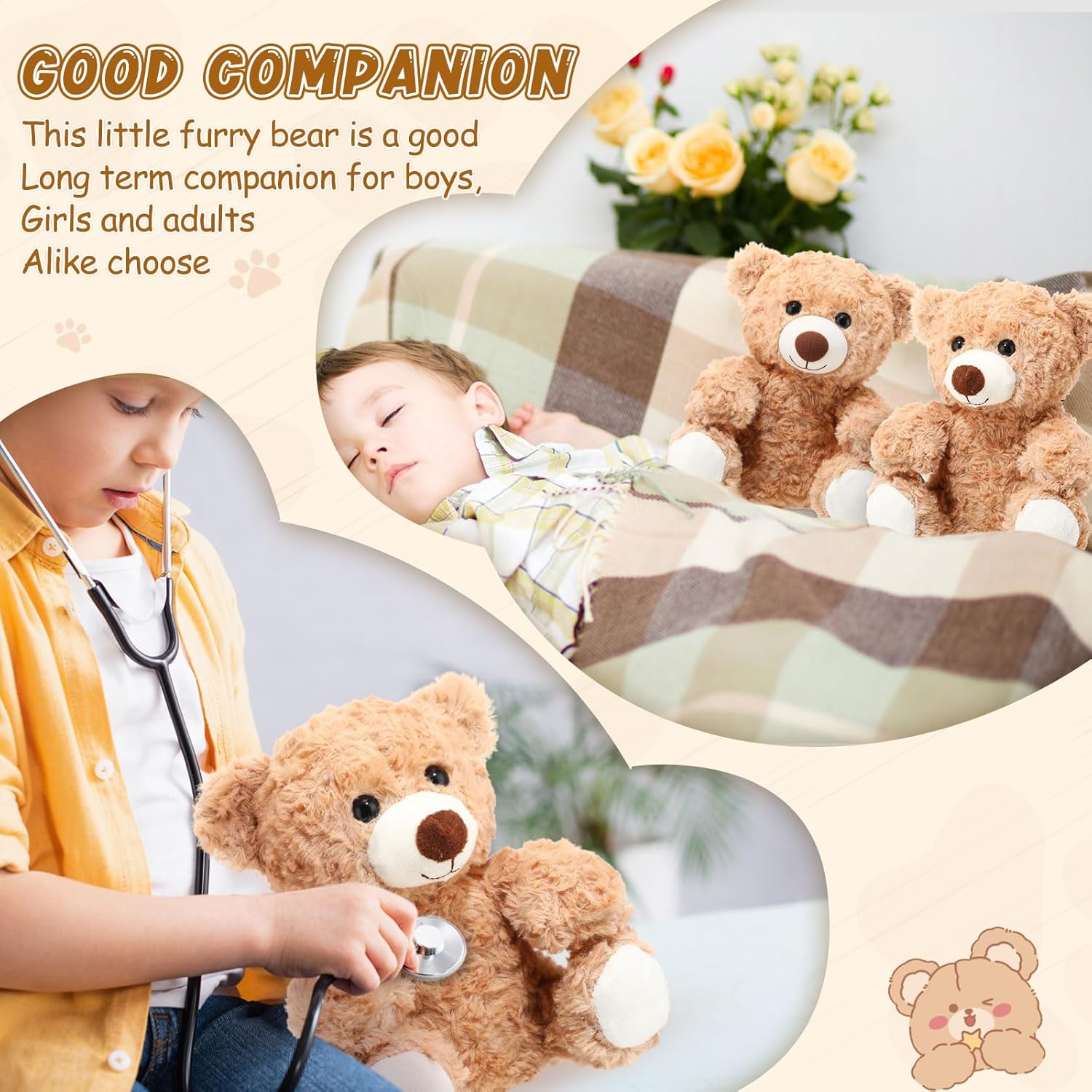 Jenaai 12 Pcs Bears Bulk 10'' Bear Stuffed Animal Baby Shower Decorations Small Stuffed Plush Toys Gifts for Girls Boys Kids Children School Classroom Adult Party Favor (Classic,Light Brown) - Image 5