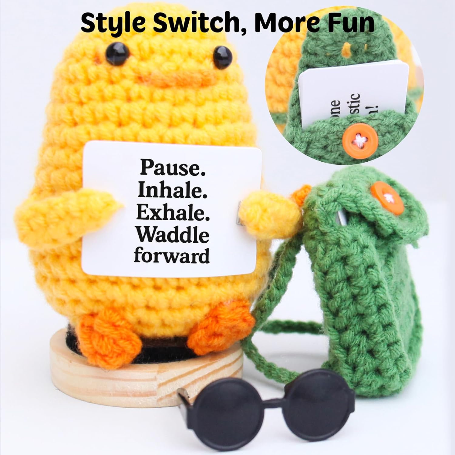 for Mom, Birthday Gift for Her Him, Positive Crochet Animals with 10 Affirmation Cards – Cute Emotional Support Duck Desk Decor Inspirational Gift for Women Coworkers Friends - Image 3