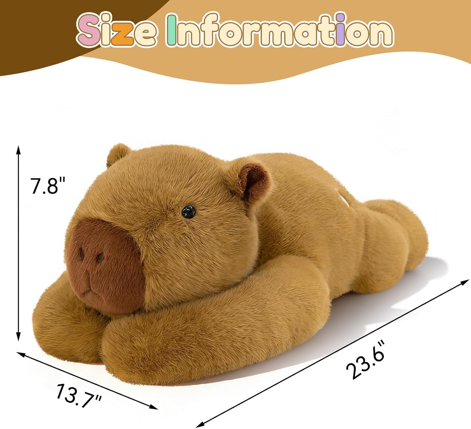 QUIRAI Capibara Plush Weighted Stuffed Animals, Weighted Capibara Stuffed Animal, Plush Pillow for Kids & Adults, Cute Capibaras Plush Toy, Birthday Gift for Relaxing, Bedtime, Comfort 24 Inch 3.3Lb - Image 3