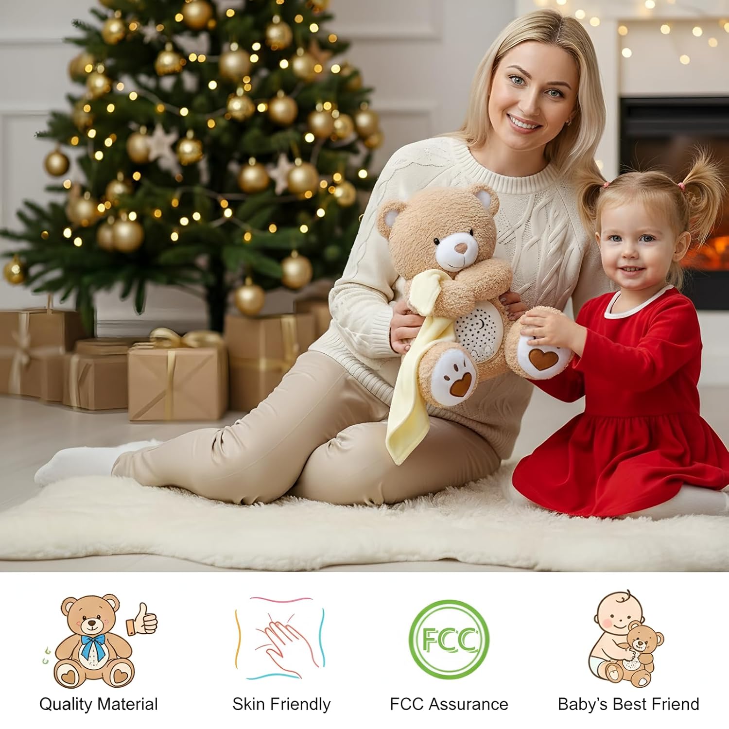 BEREST Baby Sleep Soother Bear, Mom's Heartbeat & Lullabies White Noise Machine, Nursery Decor Night Light Projector, Toddler Crib Sleeping Aid, Newborns Shower Gifts Portable Teddy - Image 7