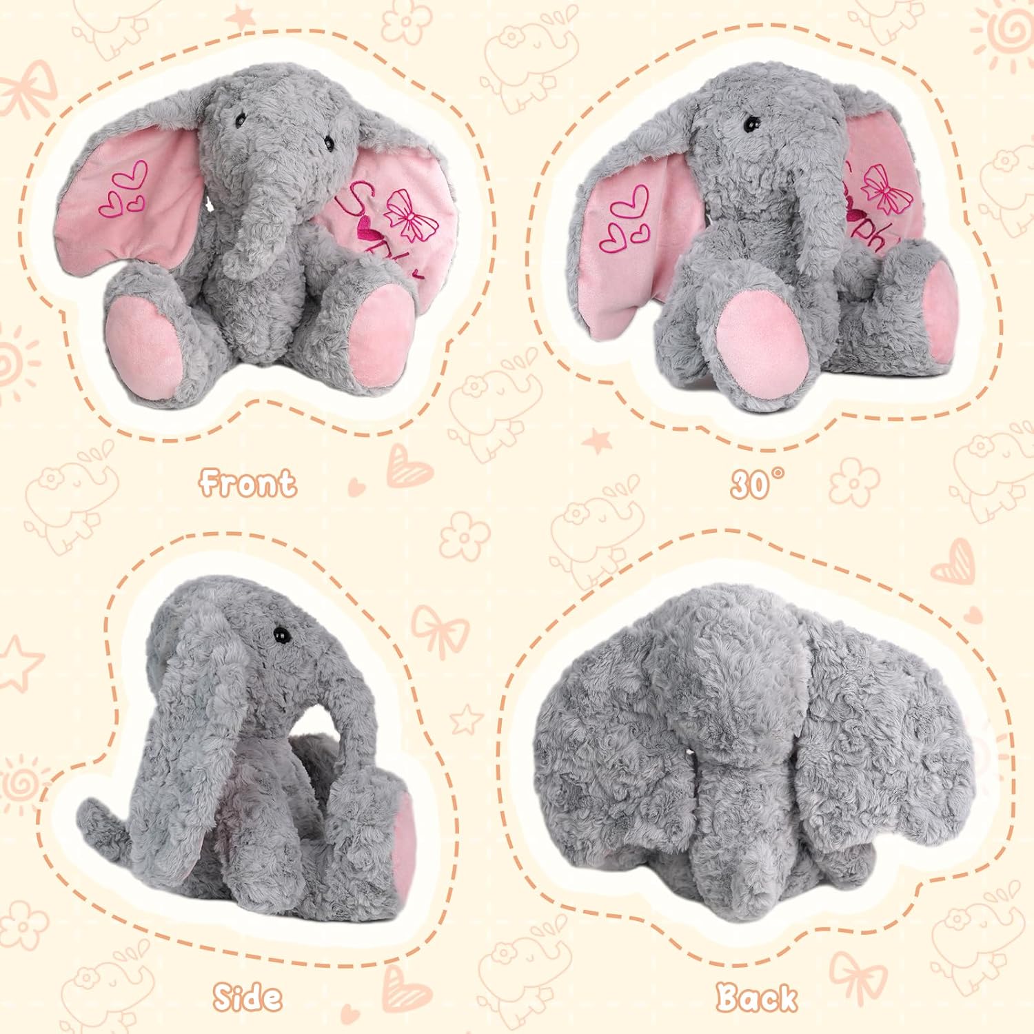 Personalized Elephant Stuffed Animals, Plush Elephant with Embroidered Name & Icon Stuffed Elephants Toys for Babies, Birthday Baby Shower Christmas Boy Girl Newborn Customized Keepsake Plush Gifts - Image 6