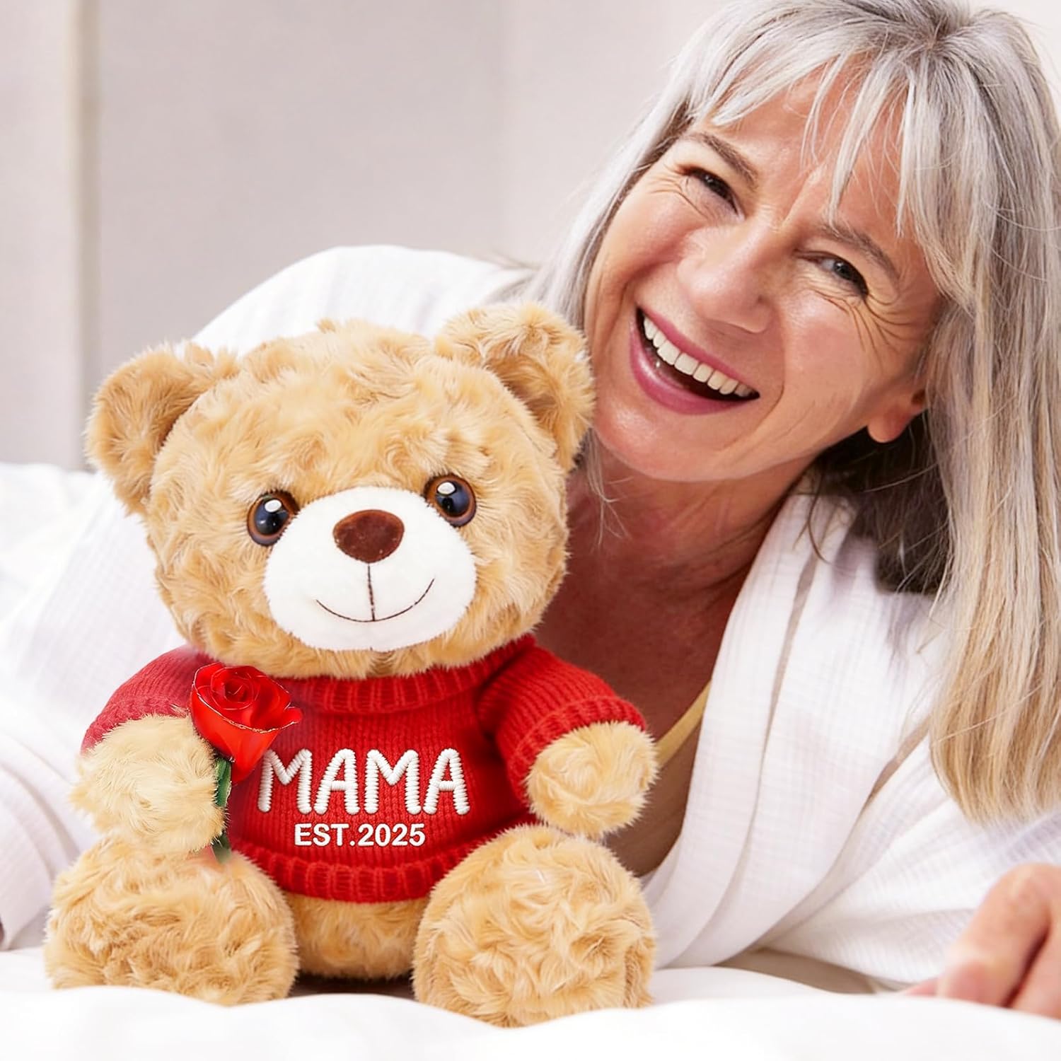 12'' Personalized Mother's Day Embroidered Teddy Bear with Rose, Custom Name Stuffed Plush Teddy, Soft Mom Bear Gift for Mother's Day, Birthday, Customized Gift for Mom Grandma from Daughter Son - Image 9